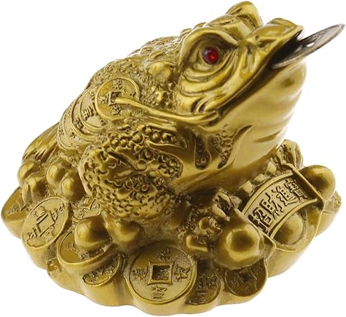 SING F LTD Feng Shui Dinero Lucky Frog con moneda China riqueza encanto prosperidad hogar tablero estatua oficina decoración regalo
