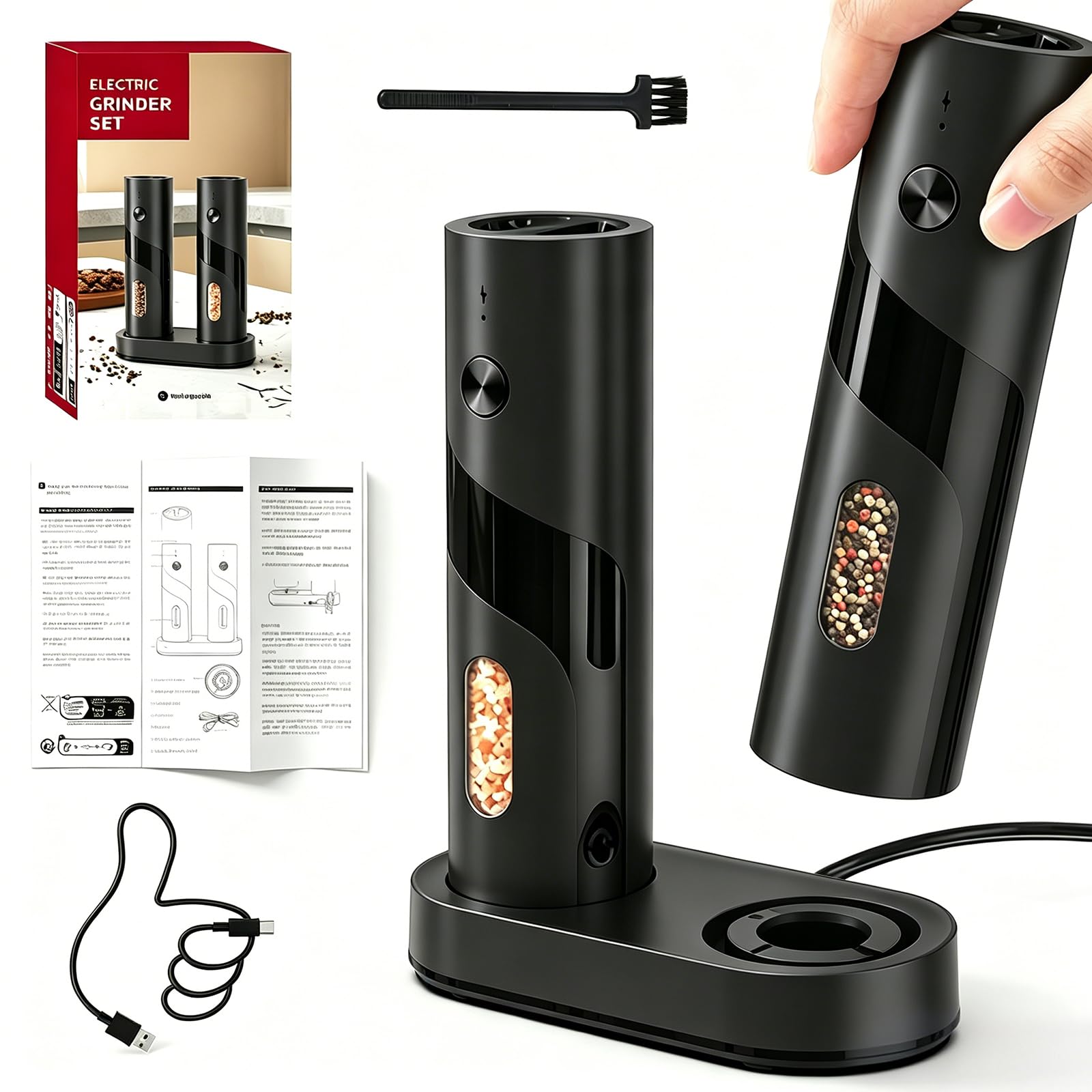 KitGody Electric Salt and Pepper Grinder Set, Rechargeable Automatic Mill
