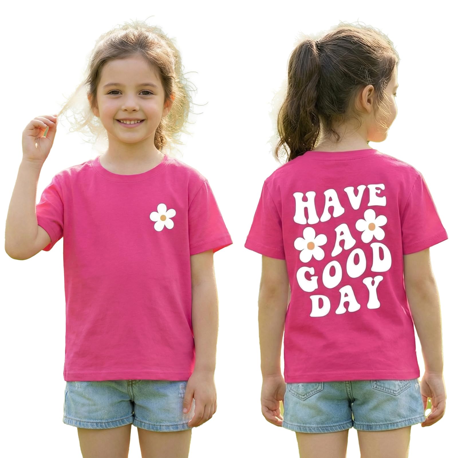 T-Shirt Mädchen Sommer Kurzarm Weisses Tshirt Kinder Baumwolle Tops für Mädchen Mode Druck Shirt Rundhals Sport Leicht Tshirts für Mädchen