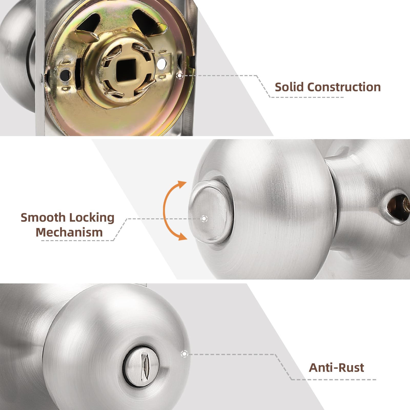 Brushed Nickel Privacy Door Knobs - Lockable & Secure -6