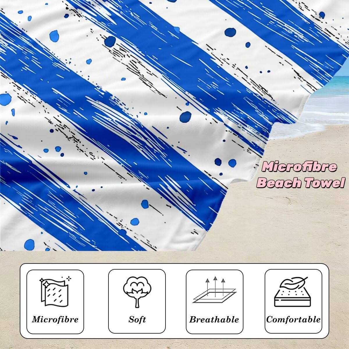 Serviette de Plage Microfibre, Lot de 2 Serviette de Bain Grande Taille 100x220 cm, Séchage Rapide Drap de Bain Rayé, Anti Sable Serviettes de Plage, Serviettes Microfibre Sport pour Travel -5148