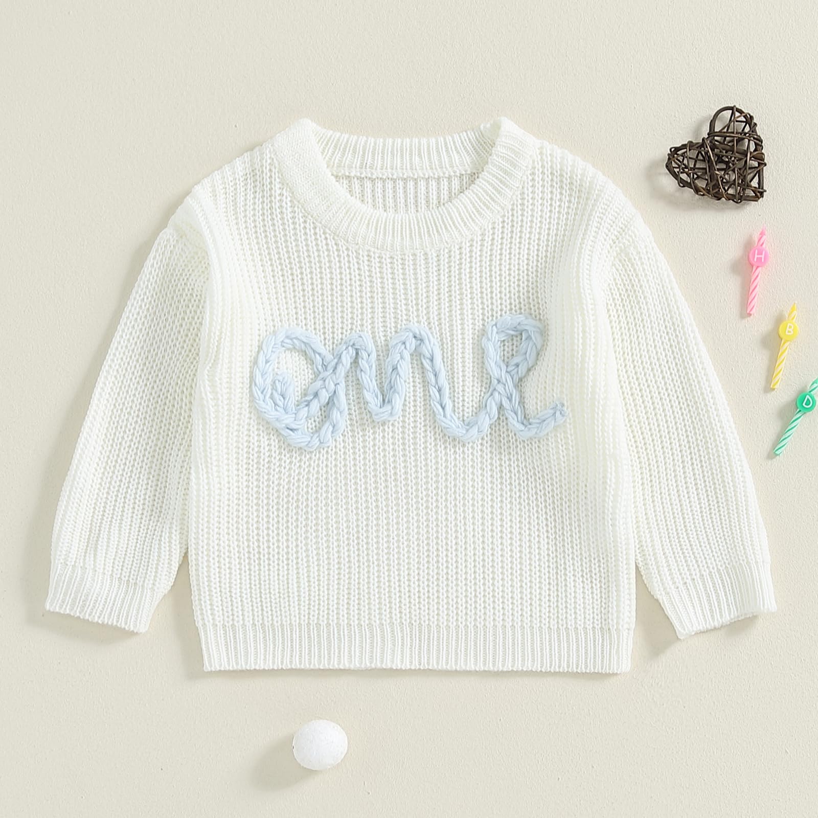 Maglia Autunnale per Bambini e Bambine Primo Compleanno Maglione Lavorato a Maglia Bush Lettere Ricamo Baby 1° Compleanno Fiori Knit Tops