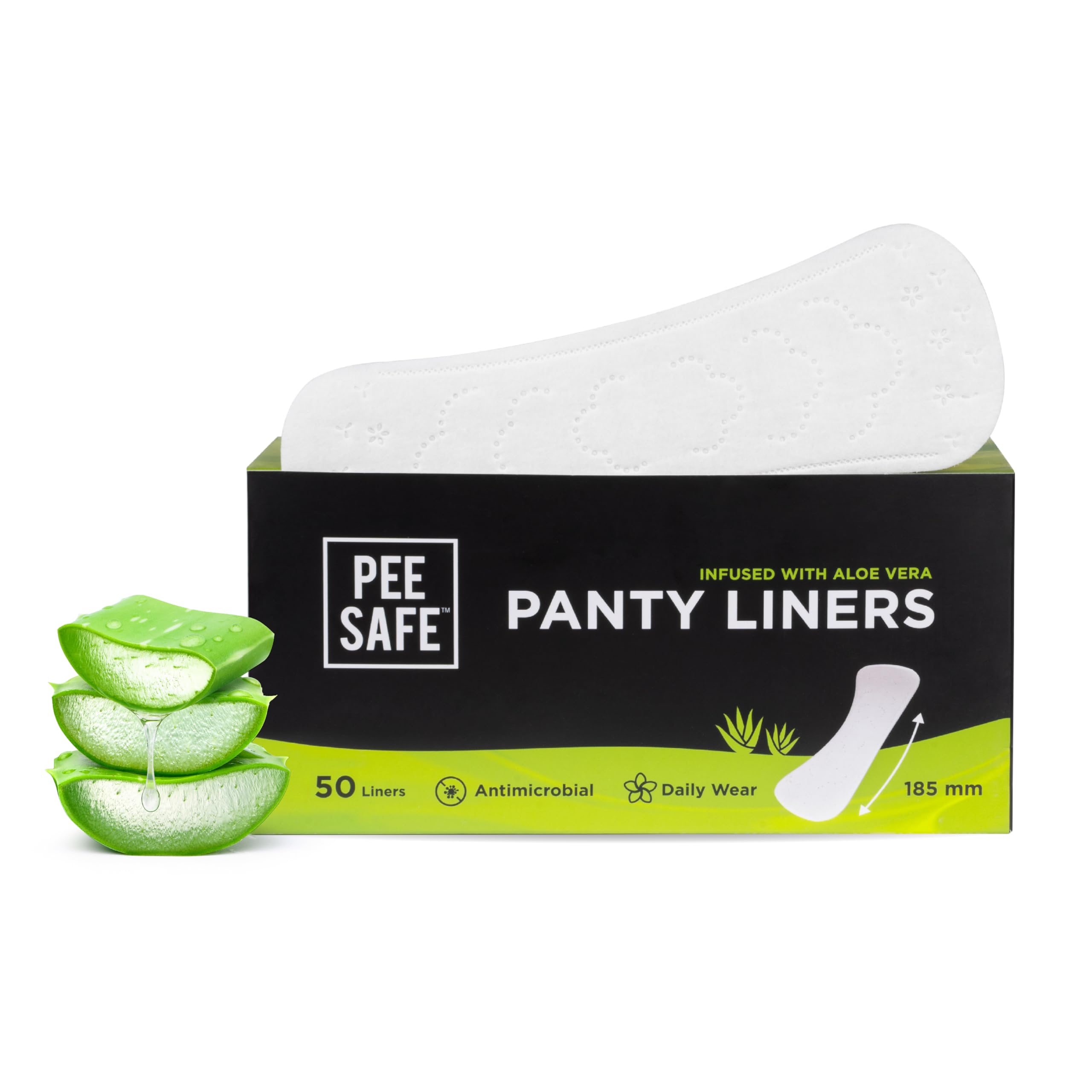 PEESAFE Panty Liners for Women Daily Use with Aloe Vera (Pack of 50 Liners)| Curvy Design for Extra Comfort | Cottony-Soft Surface with 185mm Wide | Keeps You Dry & Fresh All Day Long