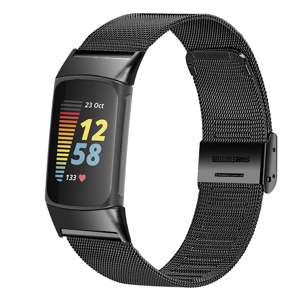 RuenTech Cinturino In Metallo Per Fitbit Charge 5 – Lega Di Zinco, Regolabile, Anallergico, Argento, Con Strumento Per Maglie - 6