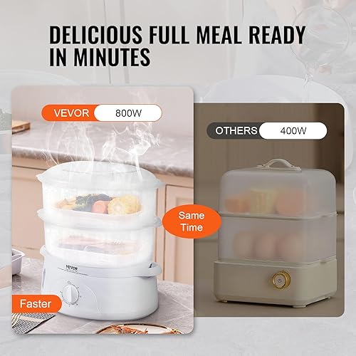 Miniatura 3 de VEVOR Vaporizador eléctrico de alimentos, vaporizador eléctrico de verduras de 7.4 cuartos de galón con bandejas apilables de 2 niveles, vaporizador