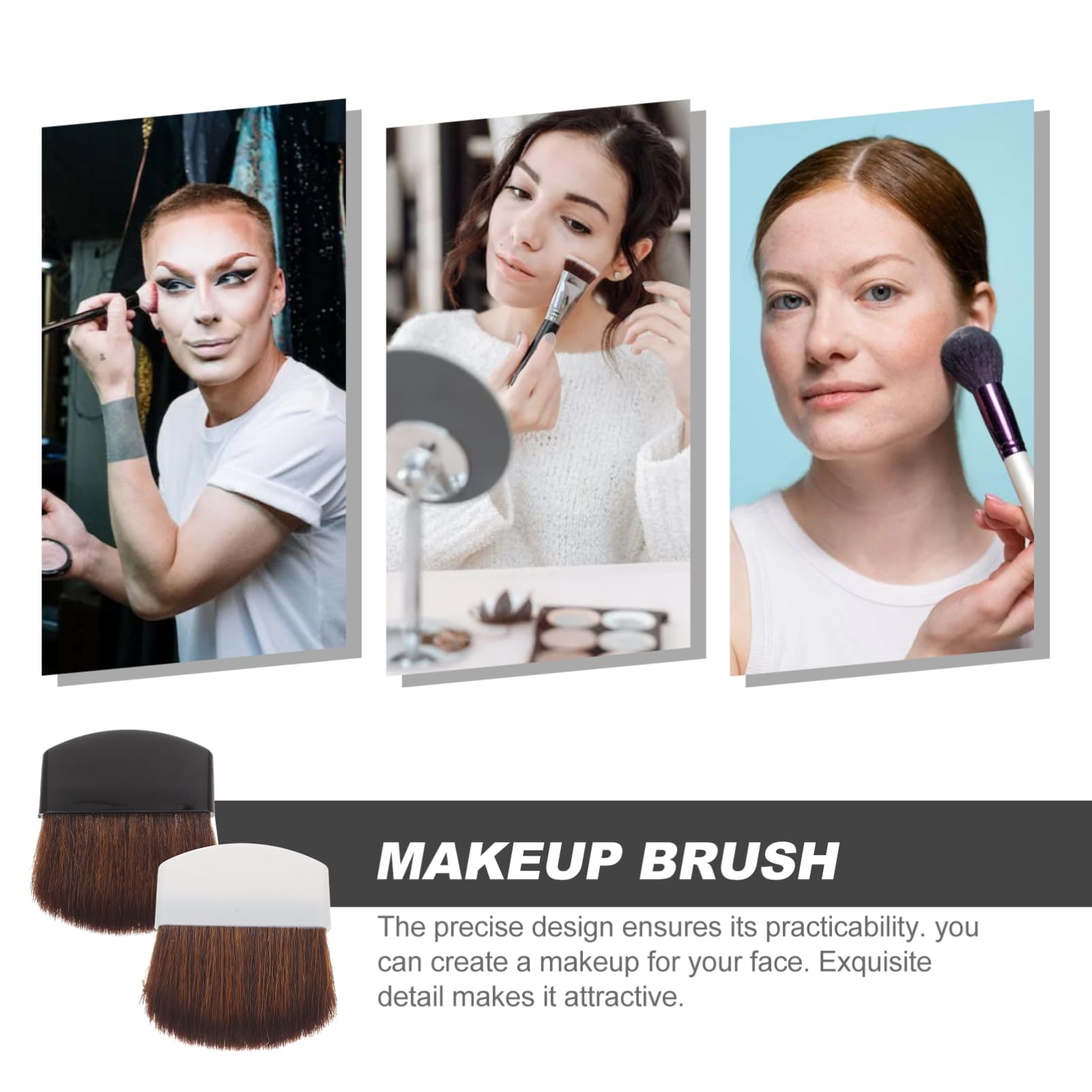 Pinceau à Blush Portable Professionnel, Poils Cheval, 2 Pièces | Blanc et Noir, Lot de 2, Manche Plastique, Tenue Stable, Format Compact pour Maquillage Quotidien