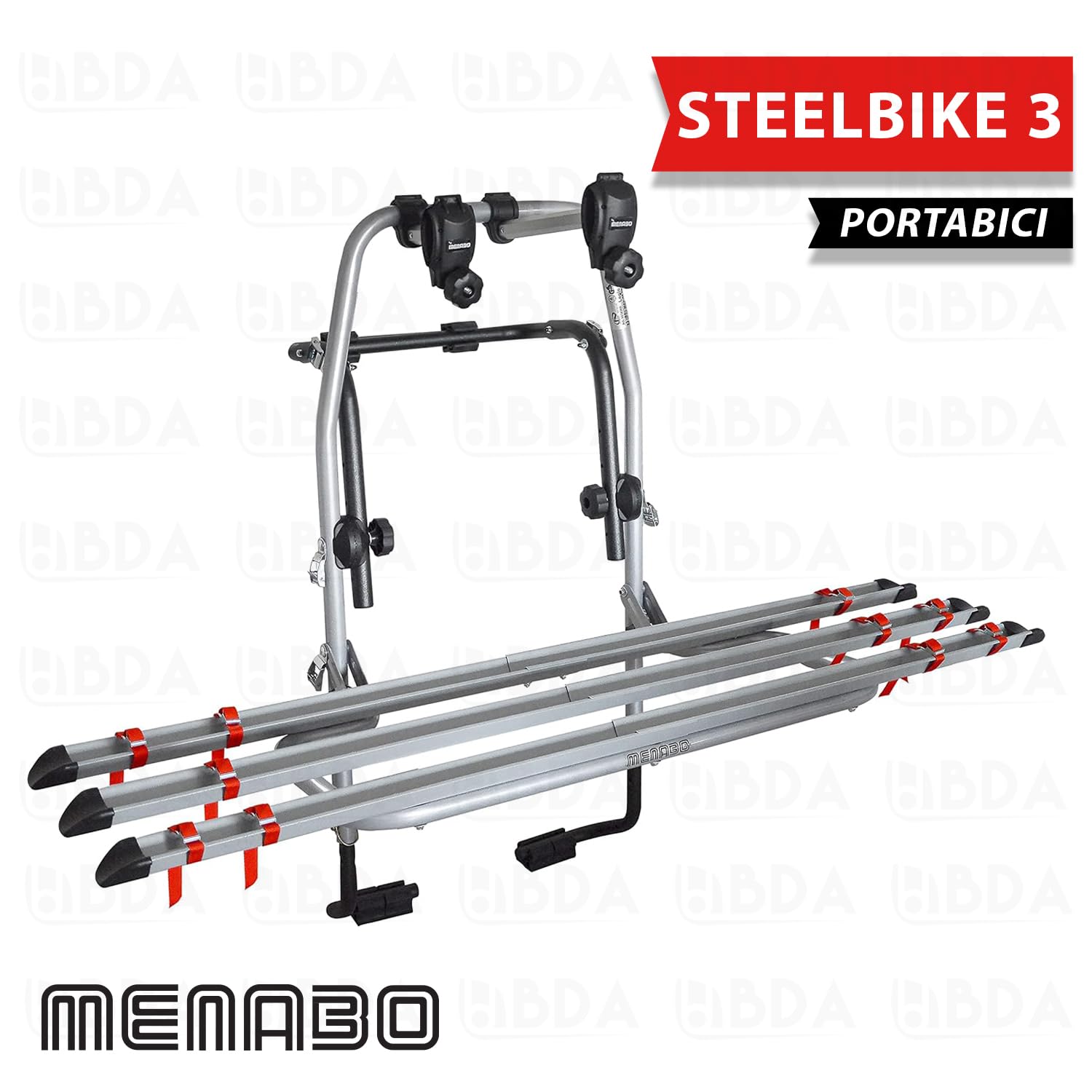 Portabici posteriore per auto da 3 bike Menabò modello STEELBIKE 3 in acciaio per NISSAN Qashqai/Dualis (J11) 5P. dal 2017 al 2021