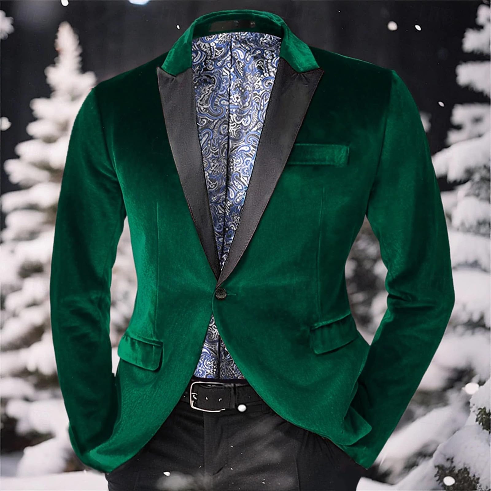 Generisch Americana de terciopelo para hombre, con un botón, color sólido, corte estrecho, chaqueta de traje para cena, baile de graduación, boda, chaqueta de traje de moda para el tiempo libre