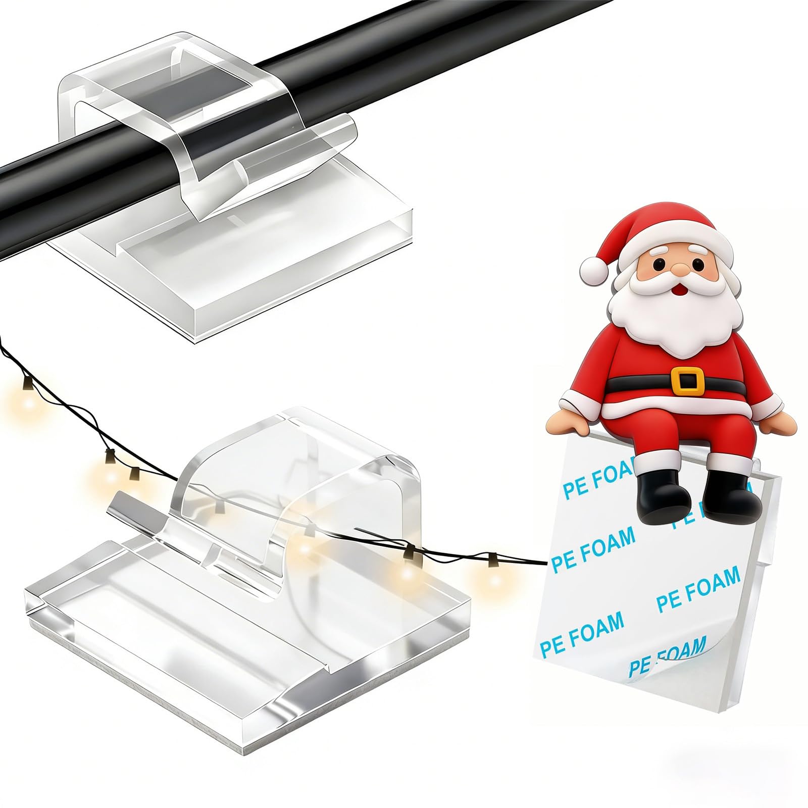 KLJ kabelhalter Haken Lichterkette selbstklebend klebehaken Transparent,50 Pack mini kleine Lichterkette Befestigung Fenster Indoor