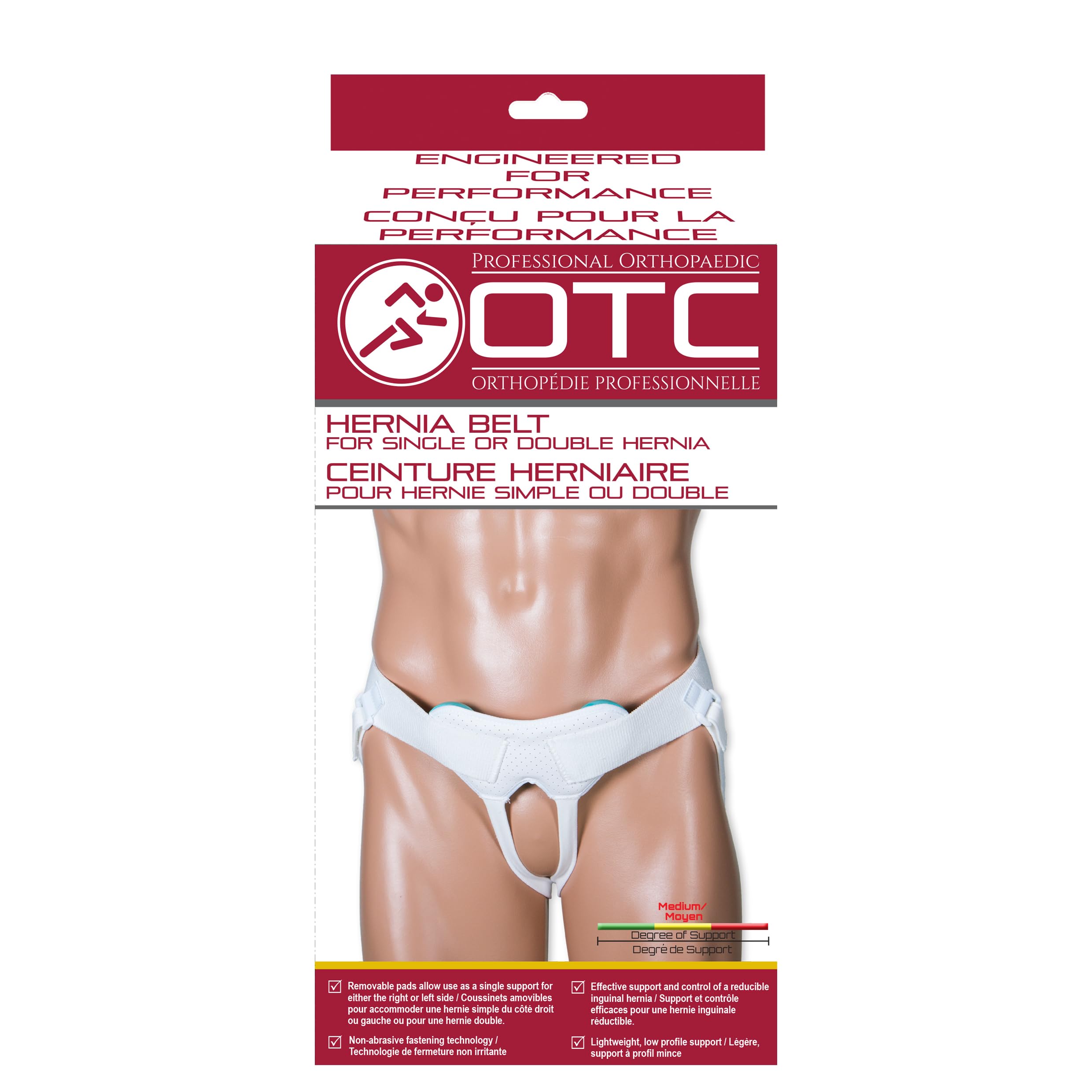 OTC Medical Hernia Belt for Single or Double Hernia, Non Abrasive Truss for Inguinal or Scrotal Hernia Support, White, Medium