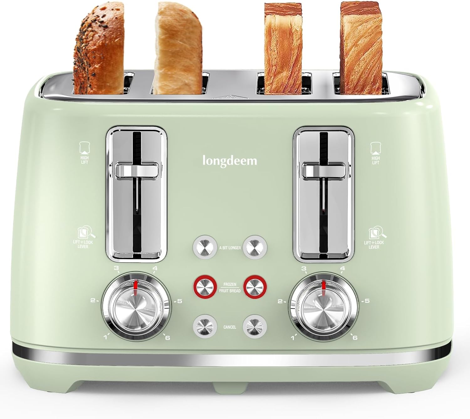 4 Slice Toaster, Extra Wide Slots, Longdeem Retro Stainless Steel Toasters, 6