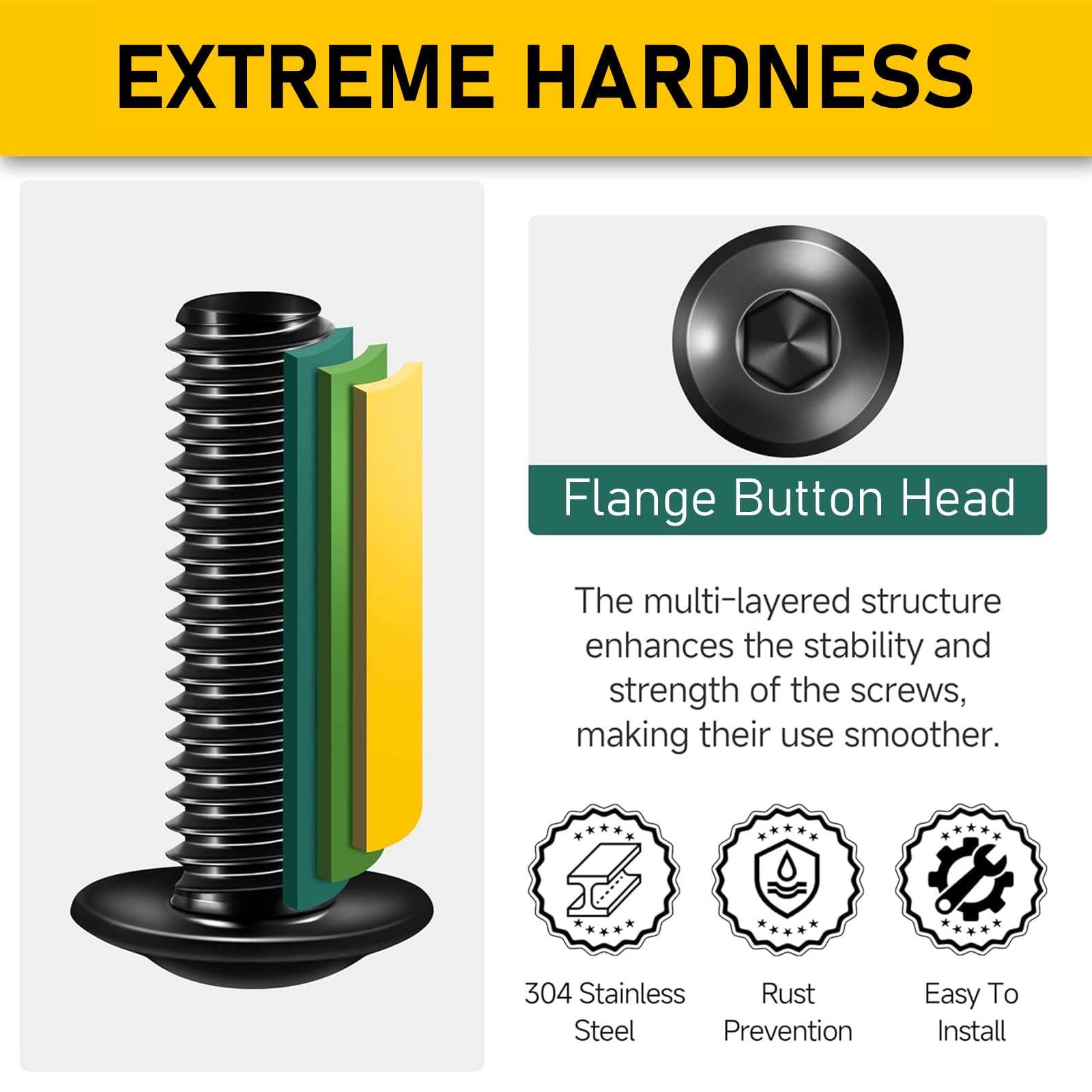 Valorada M5 Bolts, M5 x 25mm Flanged Button Head Screws Allen Socket Bolts Stainless Steel 304 Black Finish with Hex Spanner Pack of 20 - Image 3