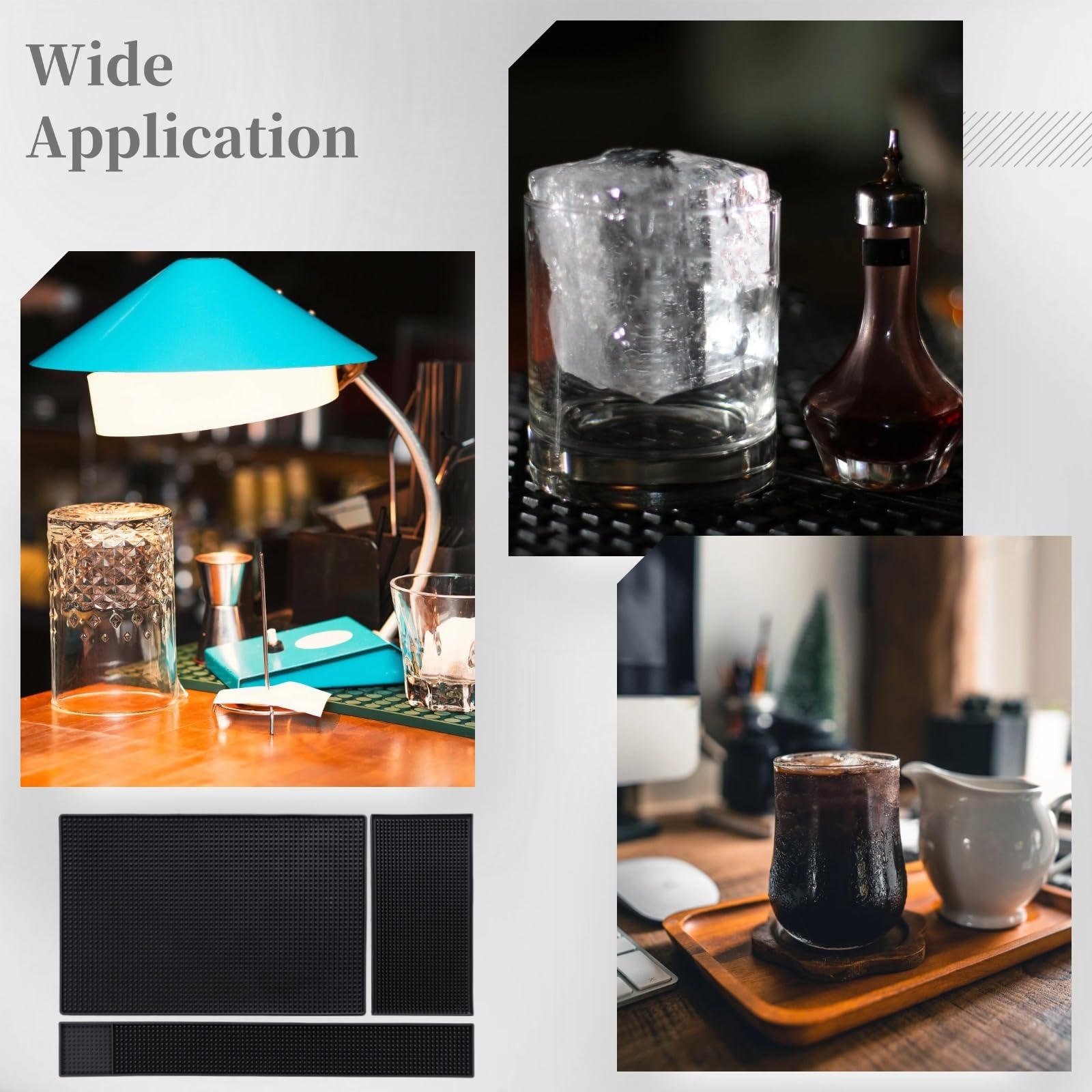 3 tappetini antiscivolo per bar, tappetini in gomma e tappetini per asciugare il vetro, perfetti per cocktail, caffè e piani di lavoro