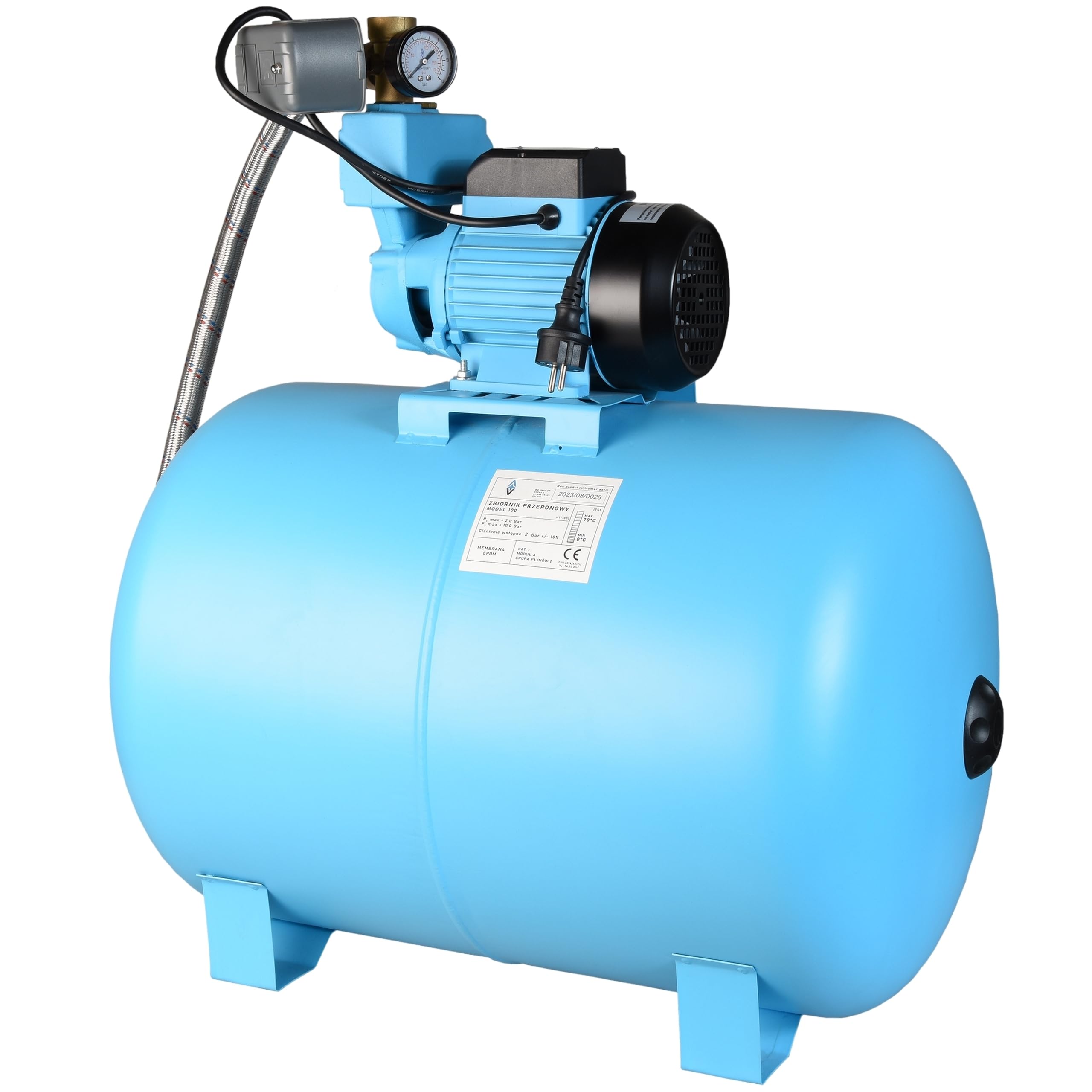 Pompe à Eau WZP 750 avec Réservoir 100L - Pompe de Jardin (750 W, 3000 l/h, Hauteur max 55 m) - Groupe de Surpression Set - Réservoir à Vessie Sous Pression 100 L - Pompe d’arrosage pour Eaux Claires