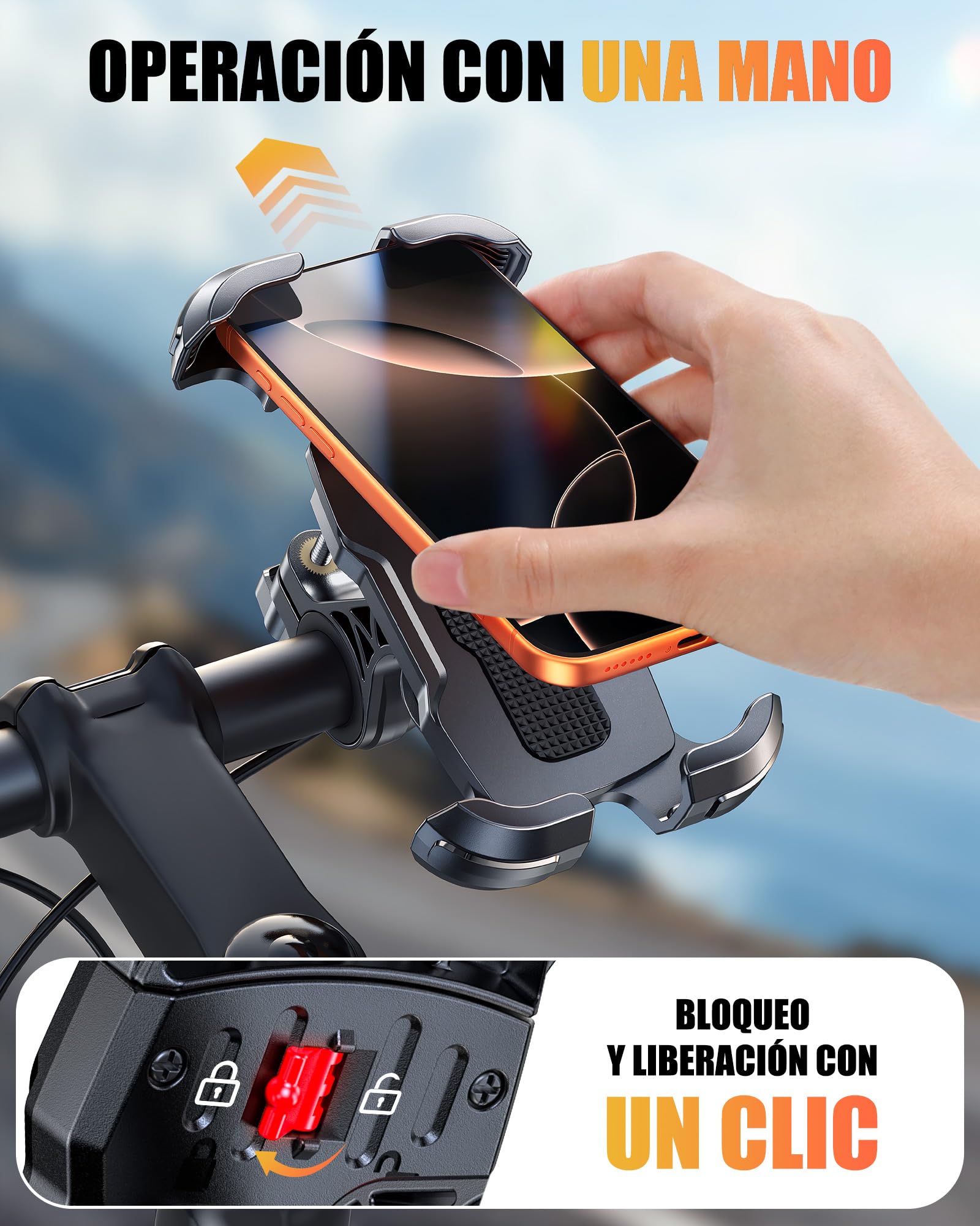 Glangeh uchwyt na telefon komórkowy do roweru, [wzmocniona szczęka ulepszona] uchwyt na telefon komórkowy do motocykla z bezpiecznym zamkiem, obrotowy 360° uchwyt na GPS kompatybilny z iPhone 16 Pro