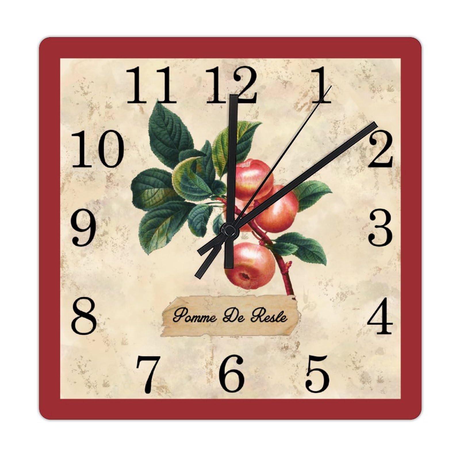 Horloge murale carrée cerise rouge grand format pour votre décoration de cuisine