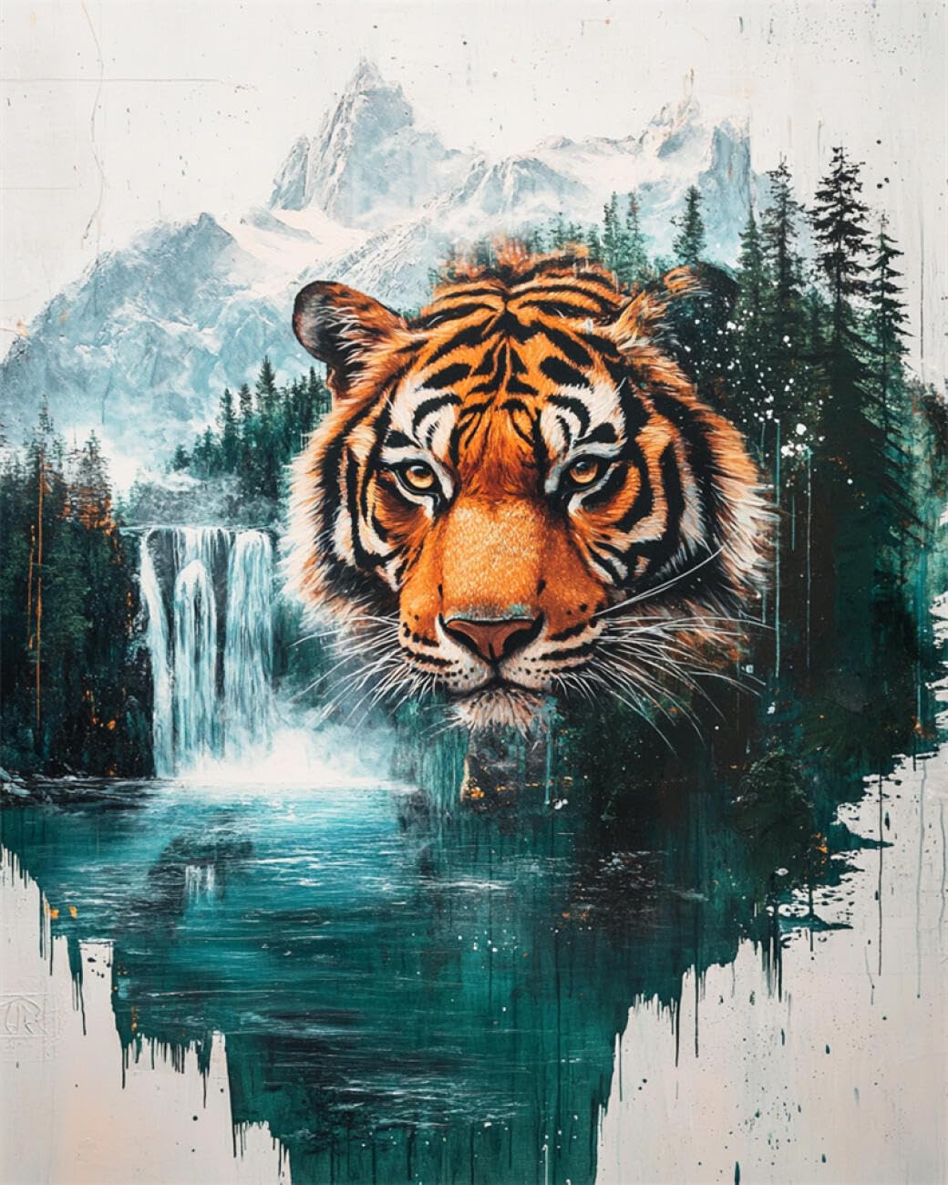 RKFLGEW DIY Bead Embroidery Kits Watercolor Tiger 40x50cm
