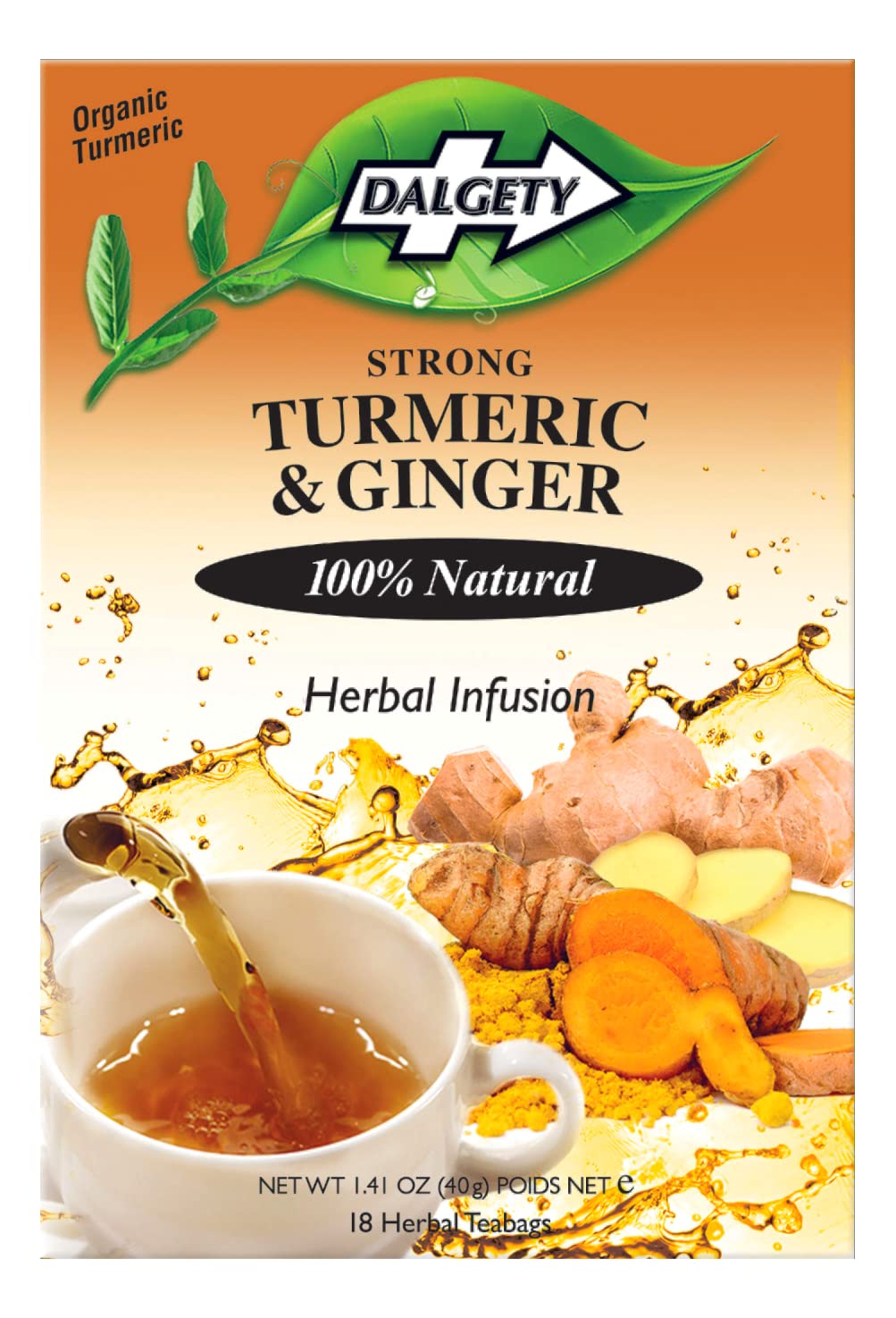 Dalgety Pure Turmeric and Ginger Tea Bags (3 Pack), Herbal Infusion, All Natural, Turmeric Tea Bags for Inflammation - Delicious, Packed with Unique Health Benefits, Caffeine Free (Total 54 Teabags)