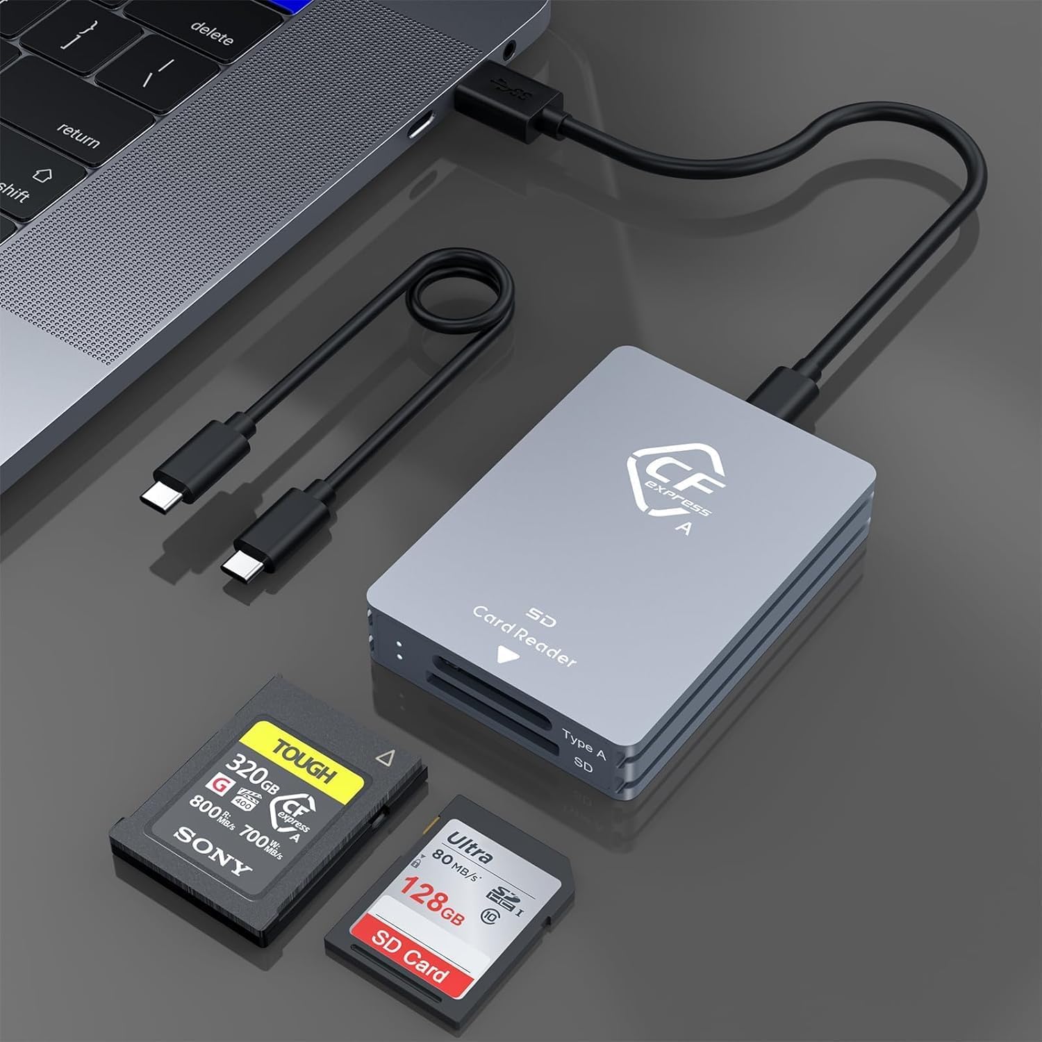 Quanlex CFexpress Type A and SD Dual-Slot Card Reader, USB 3.1 Gen 2 10Gbps CFexpress Reader, Portable CF Express Card Reader Included USB C to USB A/C Cable, Compatible with Windows/Mac/Linux/Android