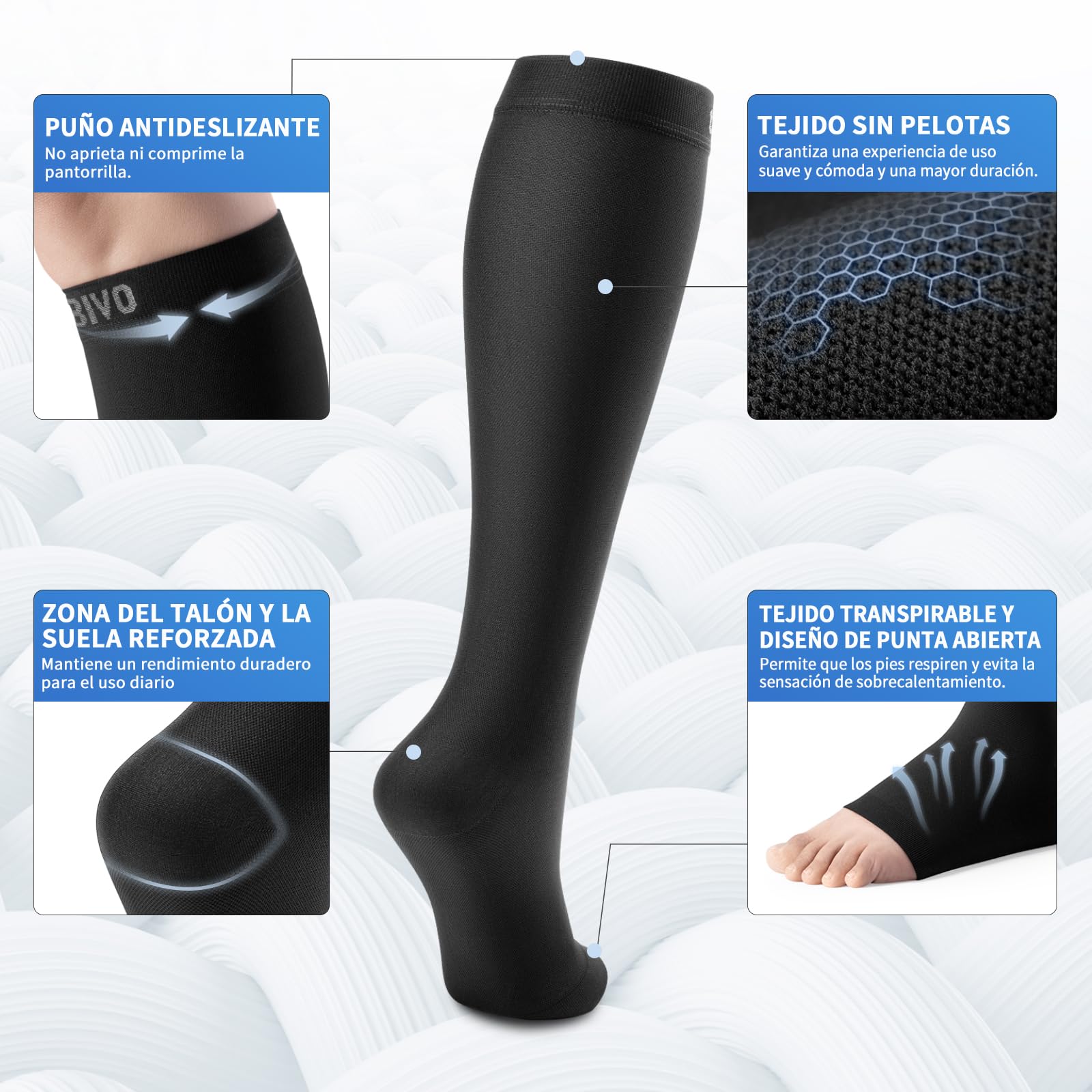 CAMBIVO Medias de Compresión con Punta Abierta 20-30 mmHg, Calcetines Compresion Mujer Hombres, Medias Compresion Clase 2, Compression Socks para Varices, Circulacion Piernas, Enfermera, Running