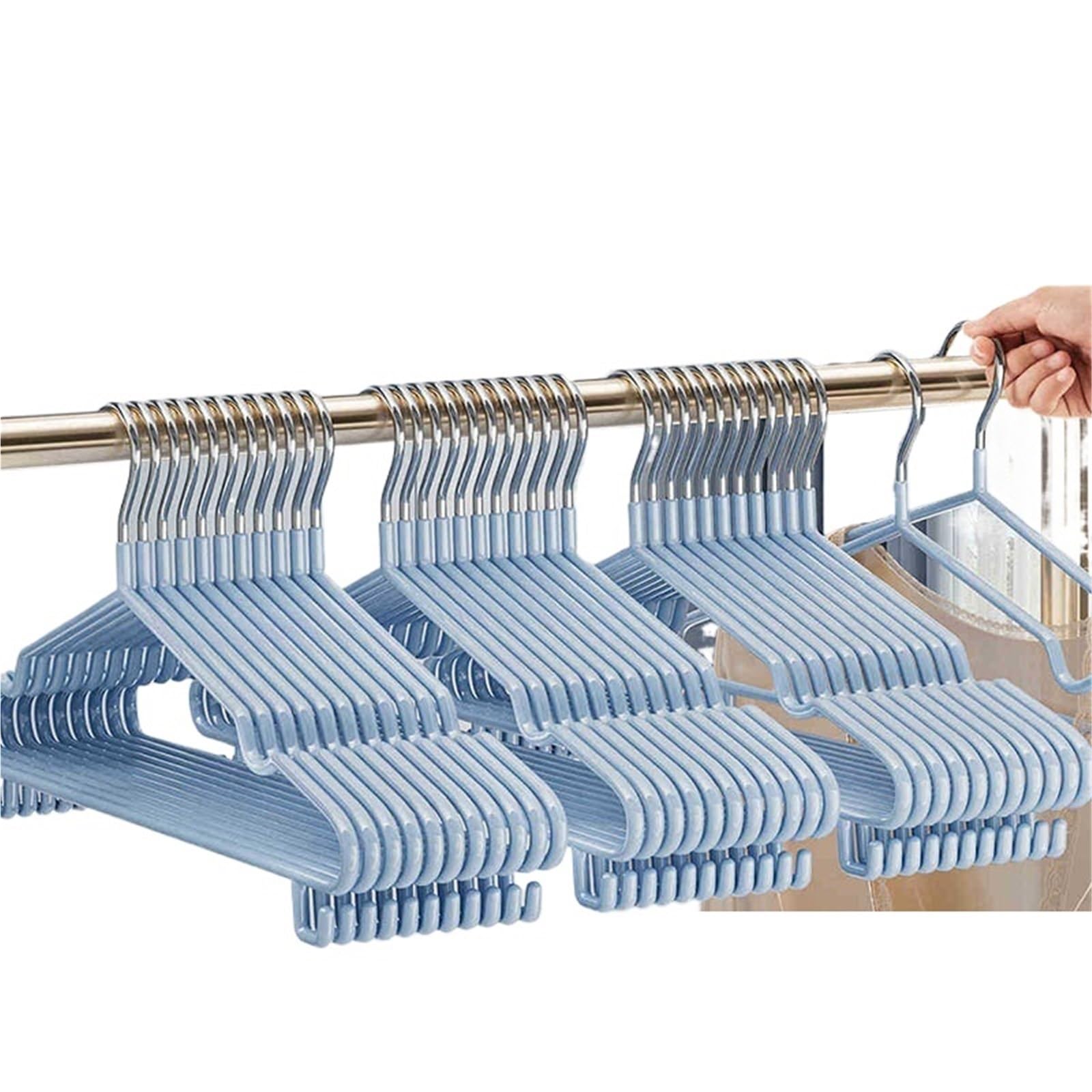 Clothes Hangers Hangers 10pcs Non-Slip Coated With Hooks Suit Coat Metal For Clothes No Trace Pant Hanging Hanger With Round Notches(Blue)
