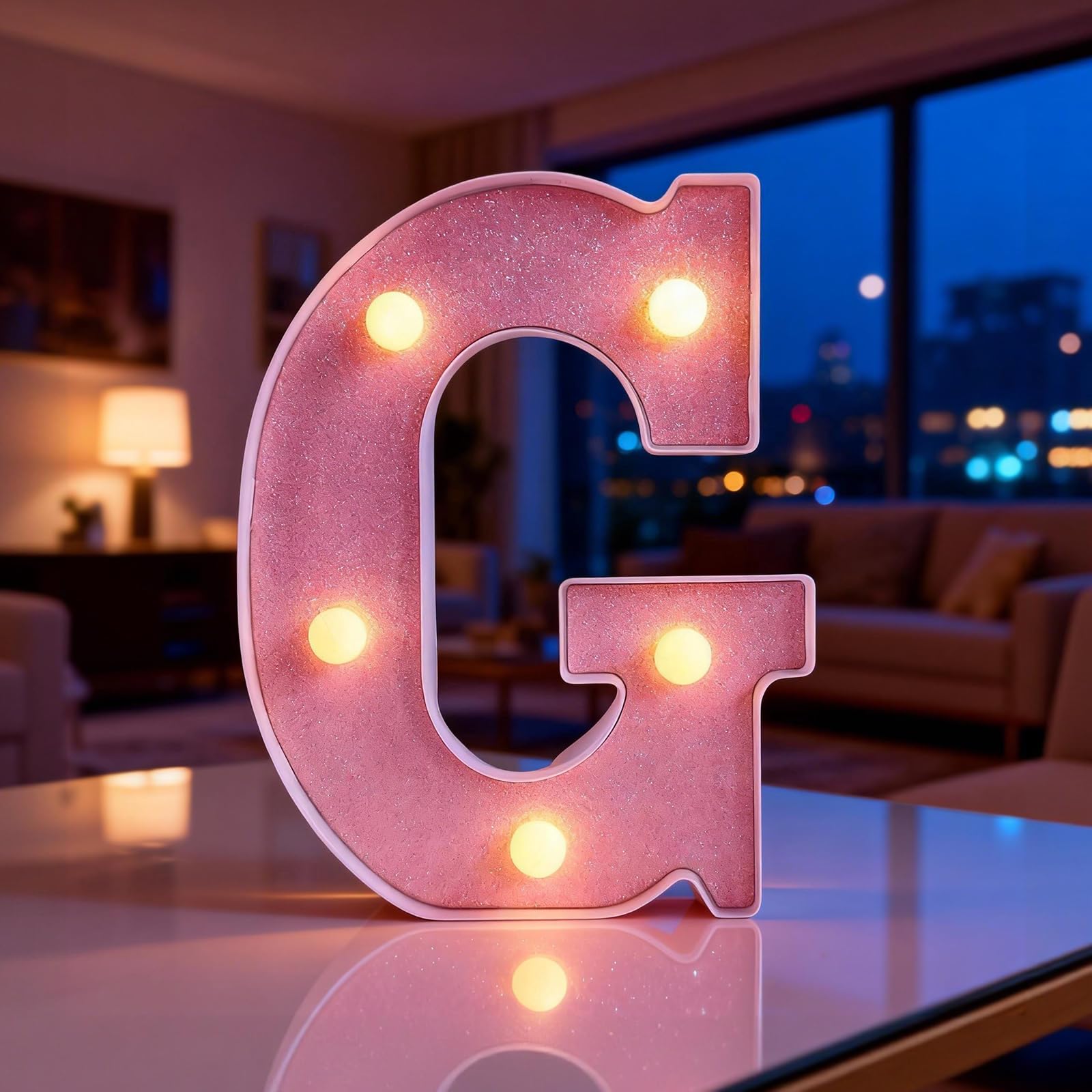 Light Up Letter G, LED Letter Lights Pink, Warm Lighted Letters Light Sign, Battery Powered Night Light for Birthday Wedding Anniversary Christmas Home Wall Decor