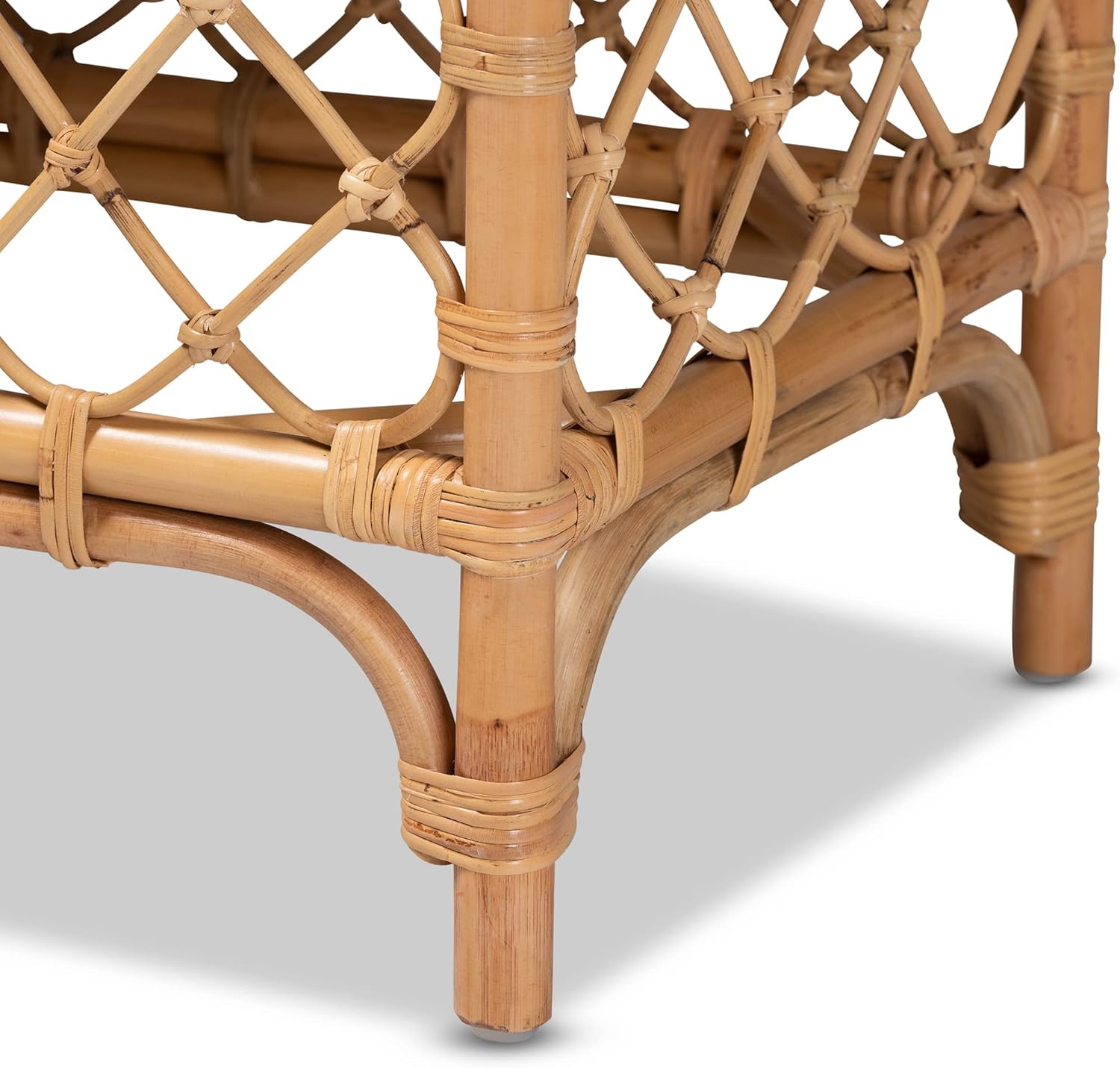 Bali & pari Orchard Natural Rattan Bench with White Cushion – 48" Boho Wicker Ottoman, Handwoven Cane Entryway Seat for Living Room, Bedroom, or Hallway – Coastal & Farmhouse Décor