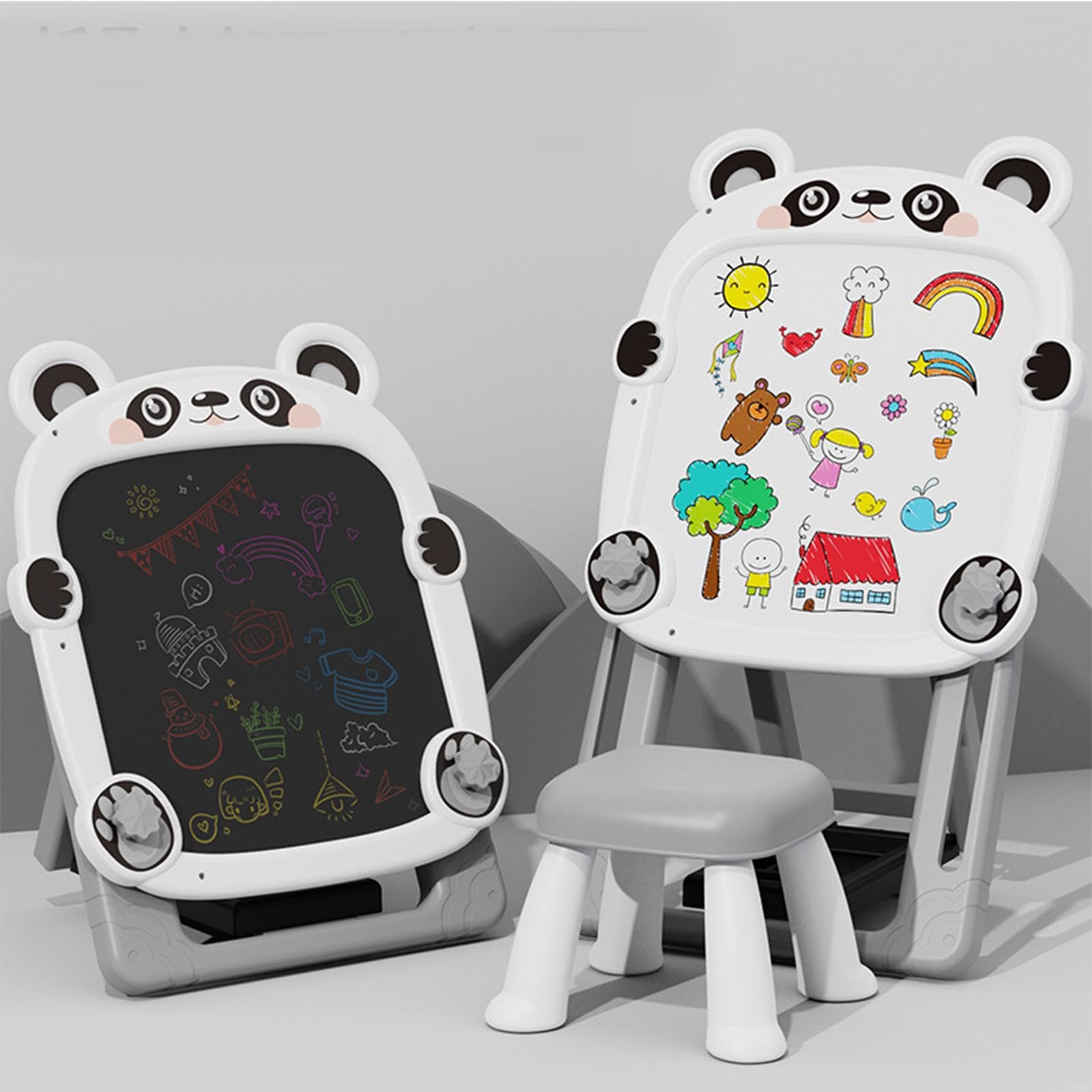 Lavagna nera magnetica, cavalletto artistico per bambini - Lavagna magnetica bifacciale regolabile in piedi | Lavagna da disegno per bambini, lavagna magnetica con staffa pieghevole con sedia per bamb