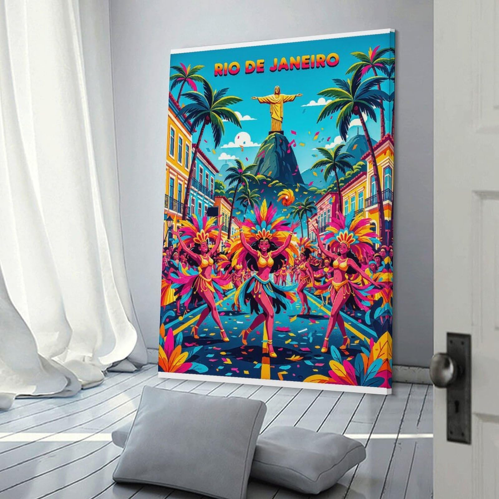 Junmoney Wall Decor Canvas Print Rio De Janeiro Carnival Celebration, 20x30inch(50x75cm), for Bedroom Walls, Guest Spaces Or Lounges, Decorative Wall Art for Cosy Rooms