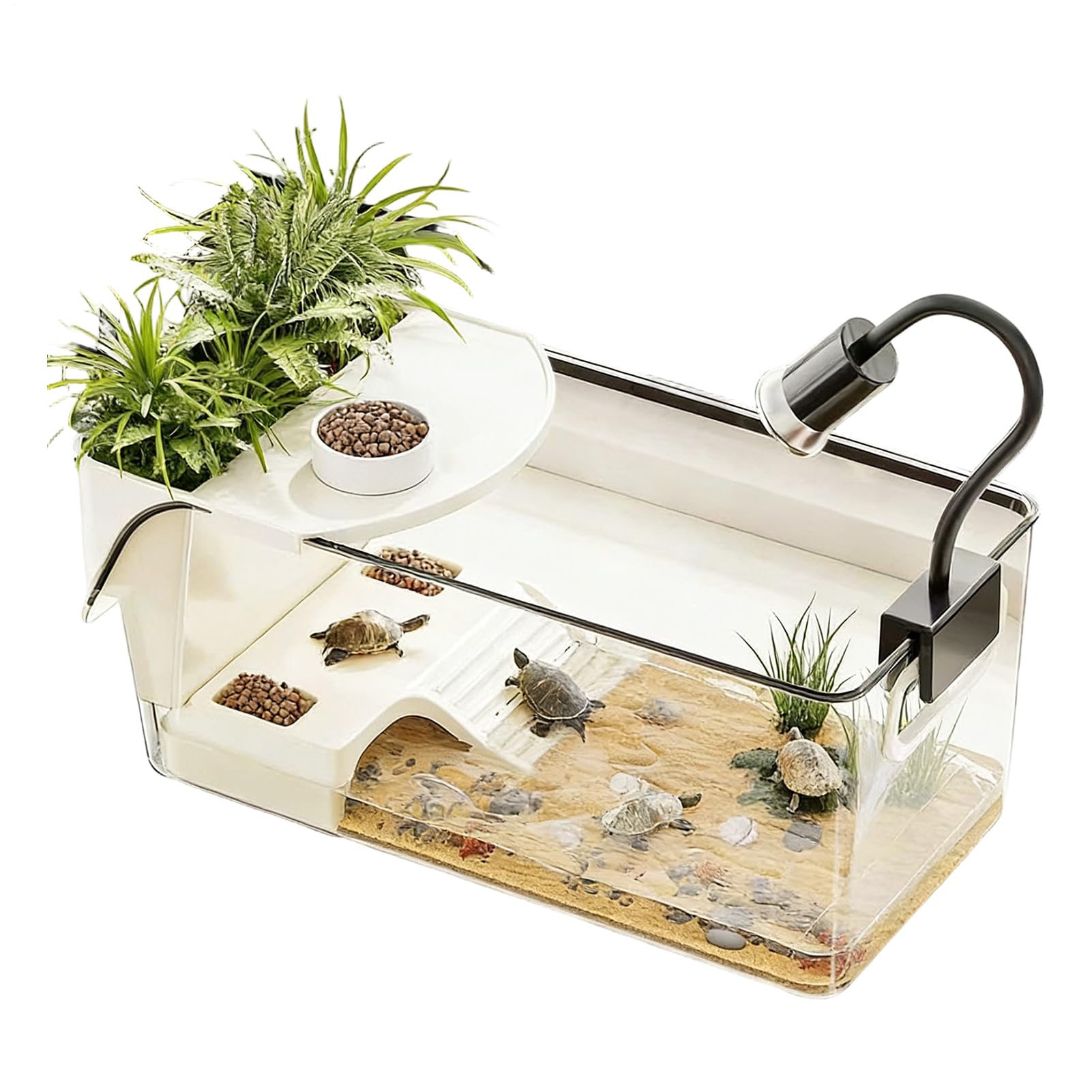 Turtle Tank Basking - Terrario Trasparente Per Habitat Anfibi, Contenitore Portatile Per Rettili Con Area Di Alimentazione, Acquario Di Osservazione Con Rampa E Piscina | Pratica Trasparente