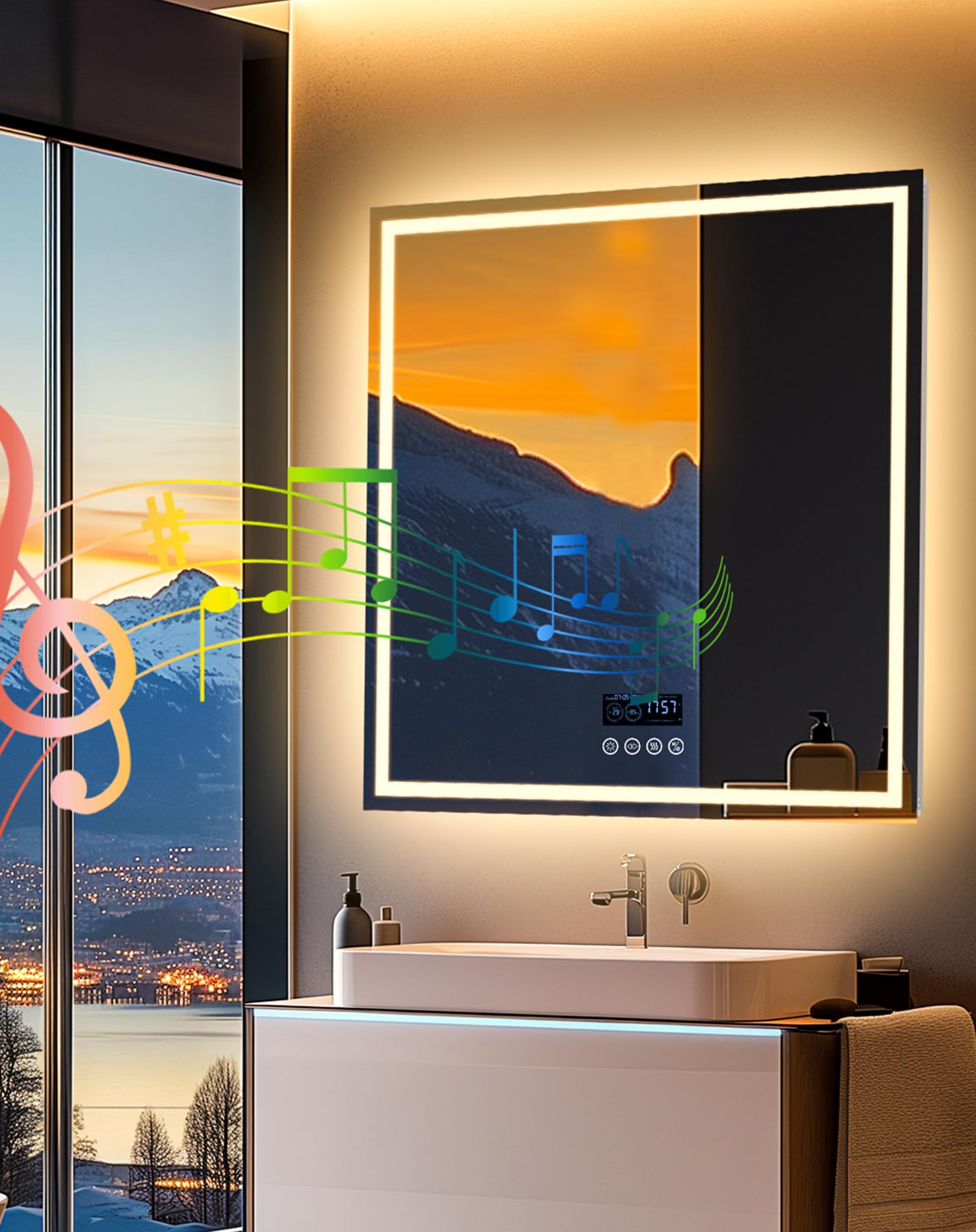 LUVODI Espejo Baño Led con Luz Bluetooth: 80x80 cm Espejo Pared Antivaho Cuadrado Espelho Banho Lavavo con 2 Altavoz Luz Frontal y Retroiluminado 3 Color de Luz Regulable, Memoria,Certificado CE