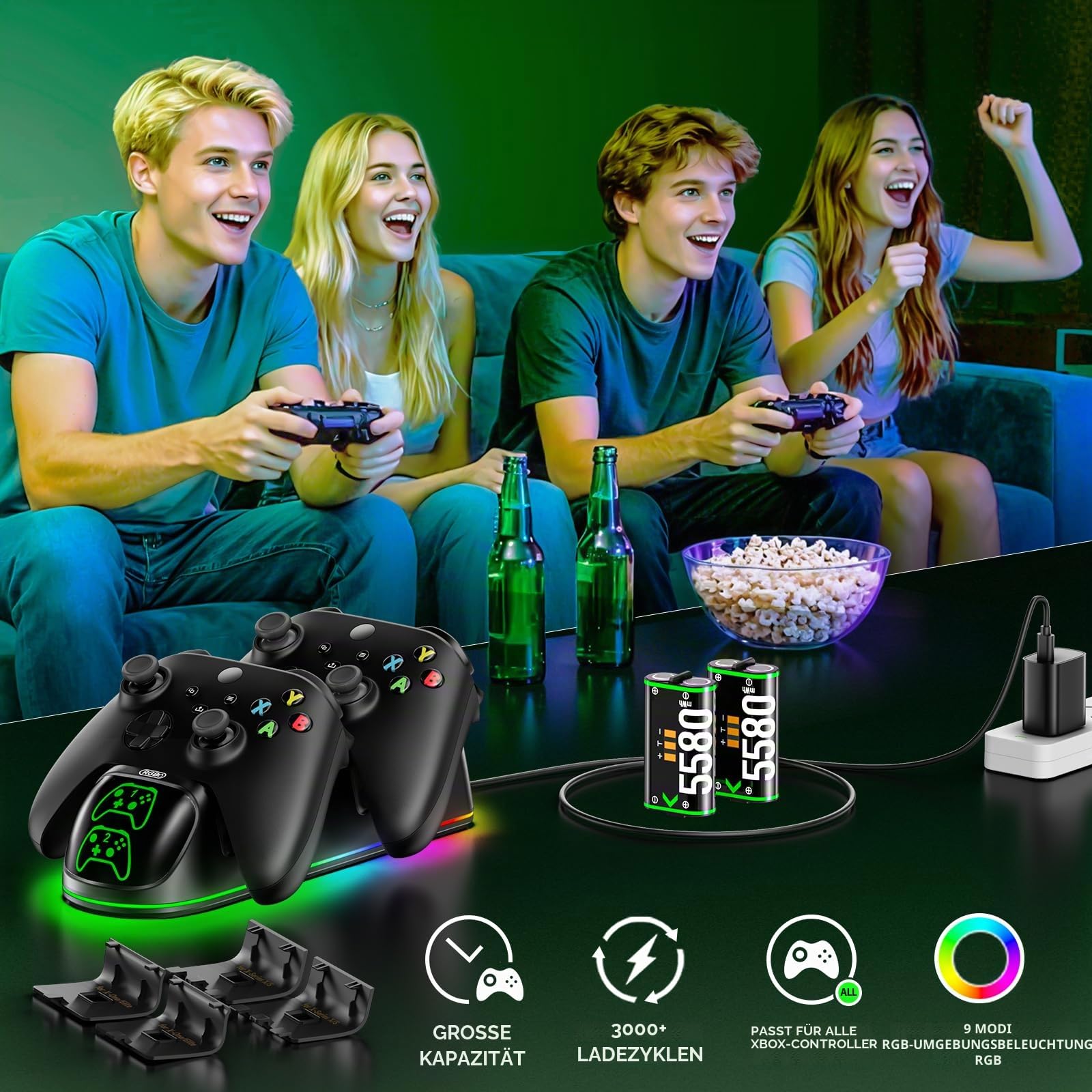 OIVO Xbox Controller Ladestation mit 2X 5580mWh Wiederaufladbaren Akku für Xbox One/Series X/S, Xbox Akku für Controller mit Ladestation