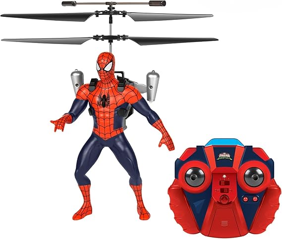 World Tech Toys Marvel Spider-Man IR RC Flying Figure – Jetpack Helicopter with LED Lights & Action Phrases, Twin Rotors - Spiderman Toys for Ages 8+