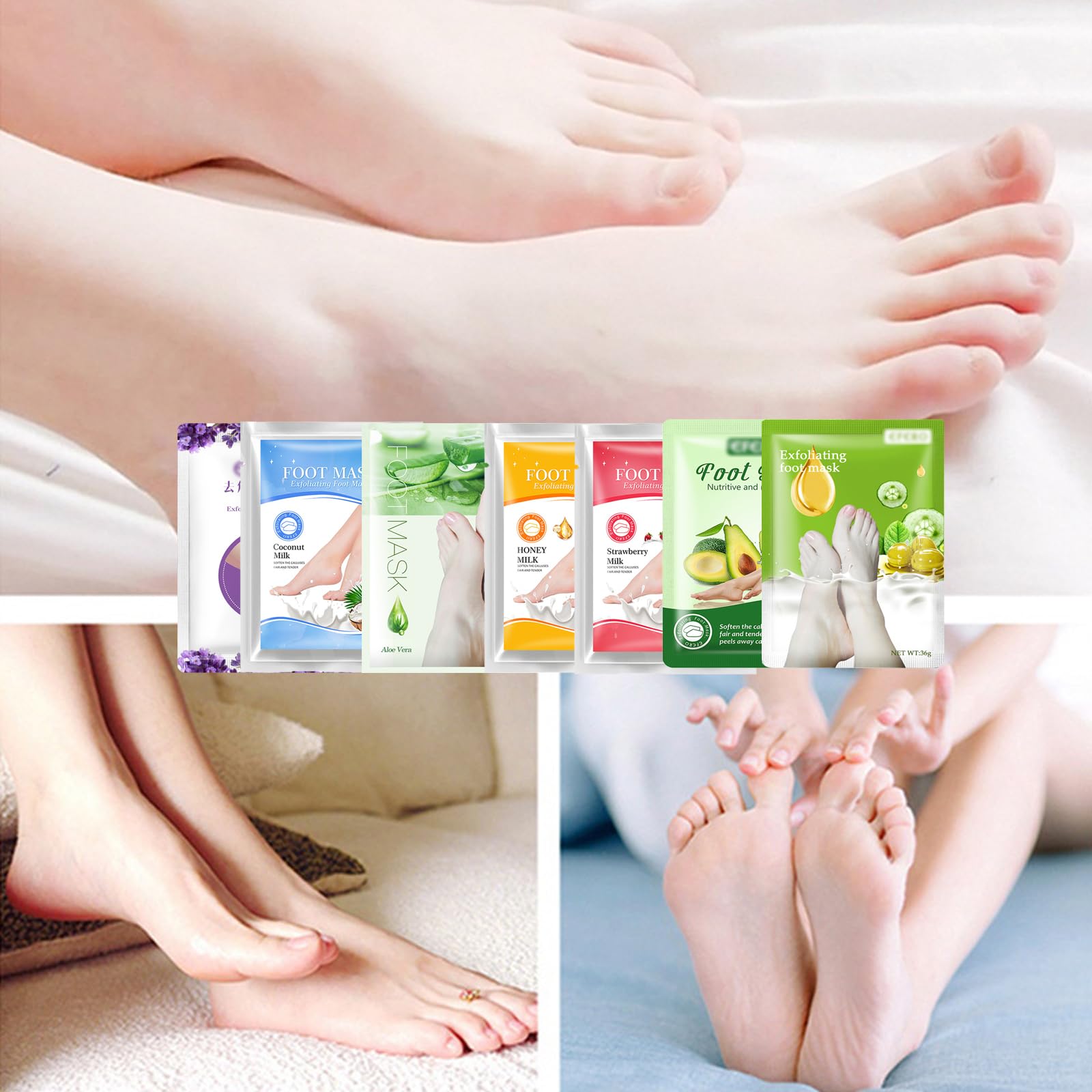 Maschere Idratanti per Piedi, 7 Paia Maschera Idratante per la Cura dei Piedi, Maschera Piedi Peeling Esfoliante, Maschera Idratante per Peeling Piedi, Calzini Esfolianti per Piedi per Donne Uomini