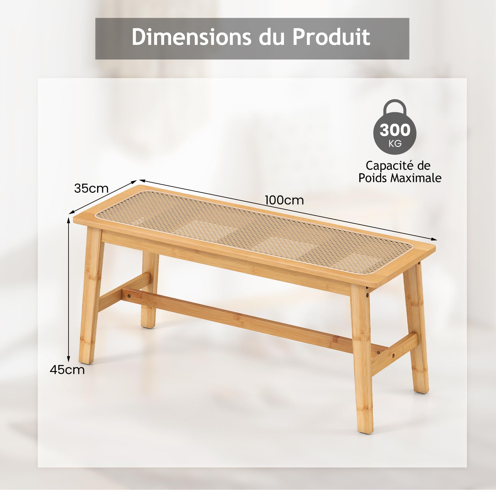 RELAX4LIFE Banc Chaussures Entrée 100 CM en Rotin, Banc Salle à Manger en Bambou Amana Cannage avec Tissé à la Main, Banquette, Bout de Lit pour Entrée Cuisine Salon Chambre Naturel