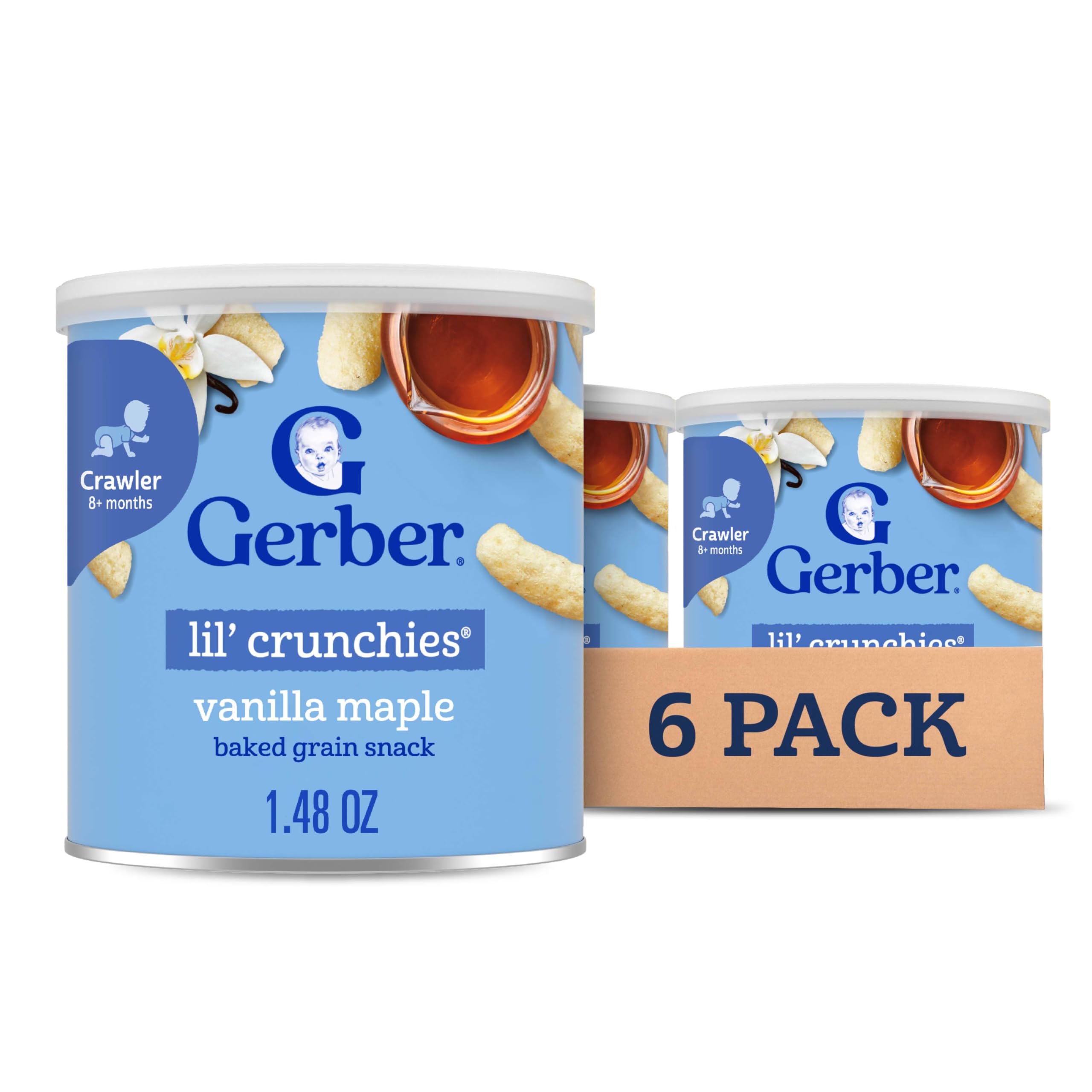 Gerber Snacks para Bebé Lil Crunchies Vainilla y Arce 1 Paquete de 6 (48 onzas)
