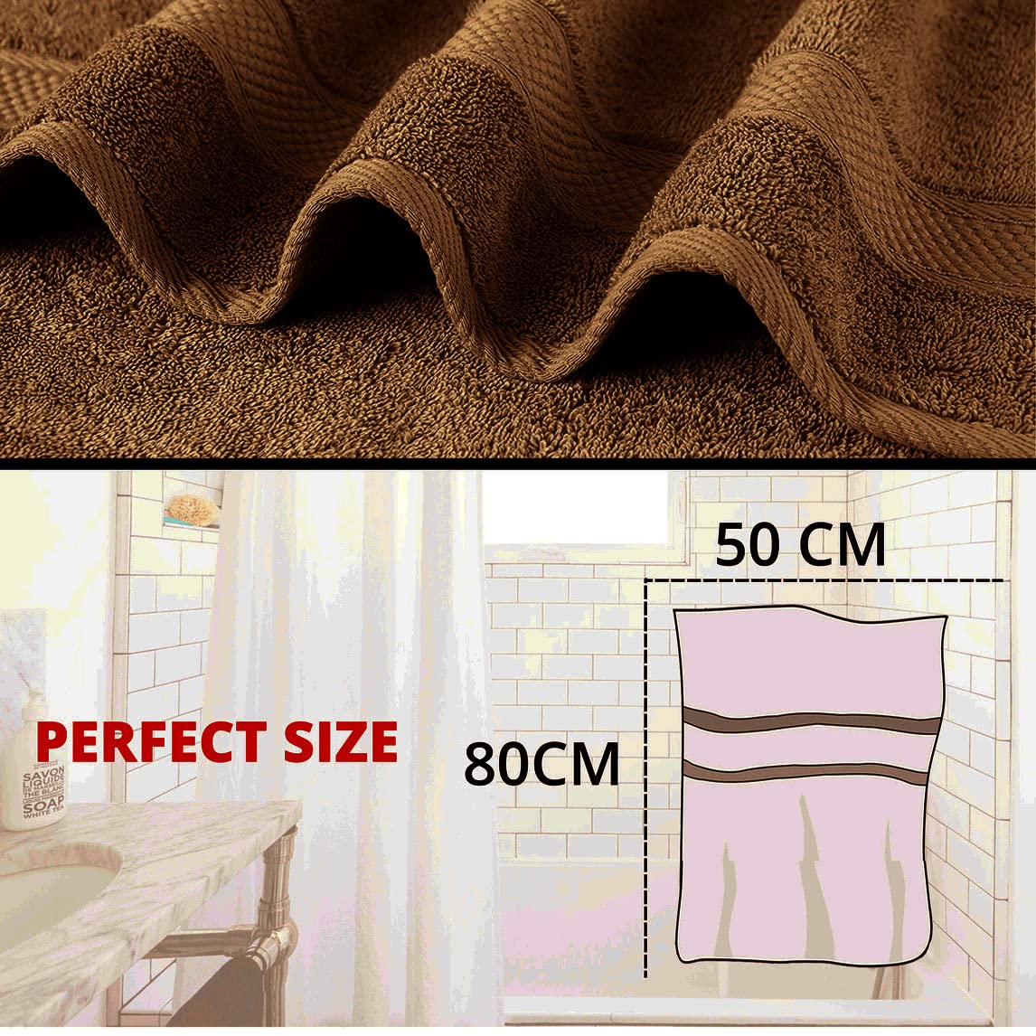 NAUSHA HOME - Premium Large Hand Towels Bale Set - Pack of 4 & 6 Pieces - 100% Soft Cotton Towels, Highly Absorbent Extra Large Gym Towels (50 x 80 cm), Hotel & Spa Quality Thick Towels (Chocolate, 4) - Image 3