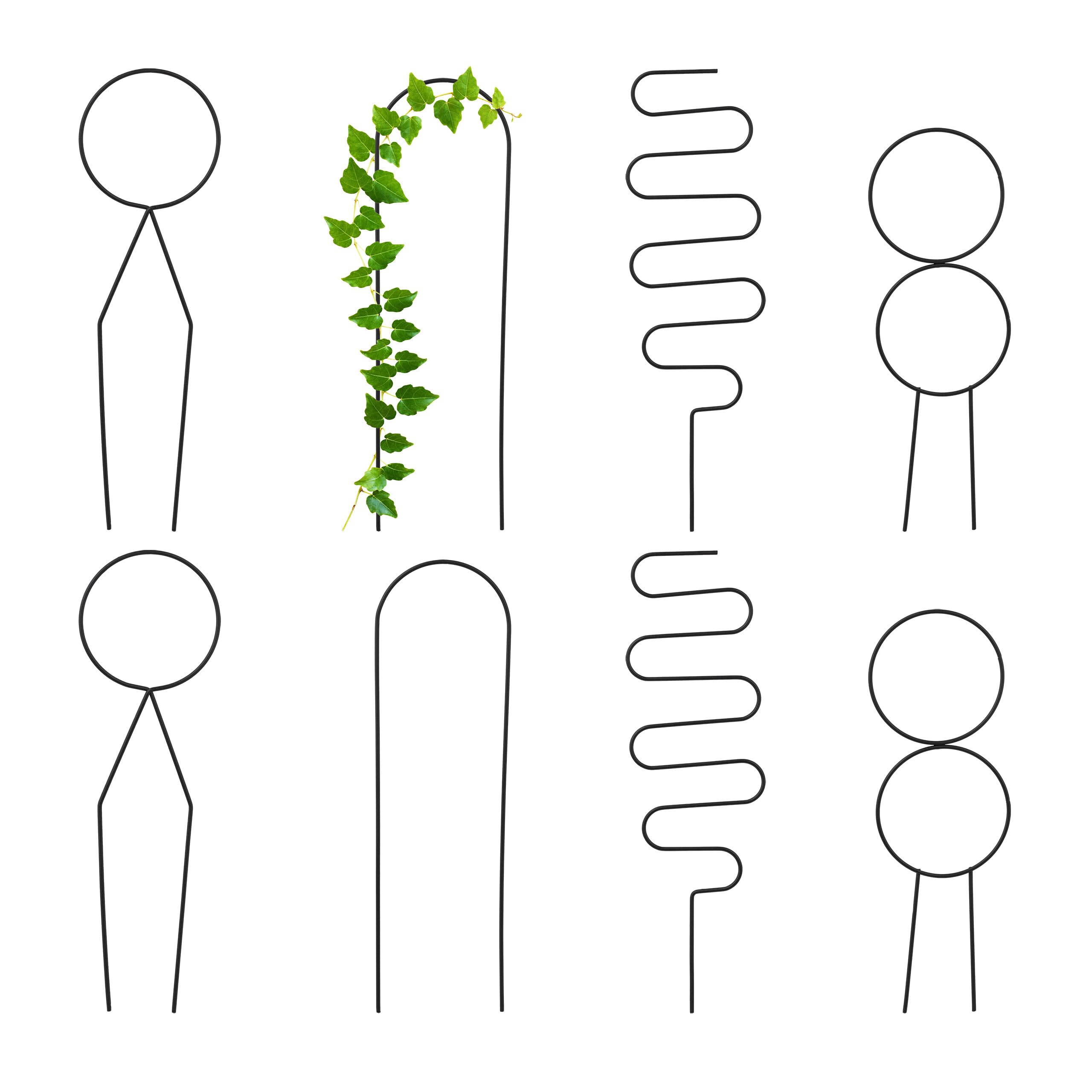 Relaxdays Plant Support, 8-Piece Set, Metal, Climbing Aid for Vines, Geometric Designs, Pot & Houseplants, Stakes, Black, Steel, 35 x 10.5 x 0.5 cm