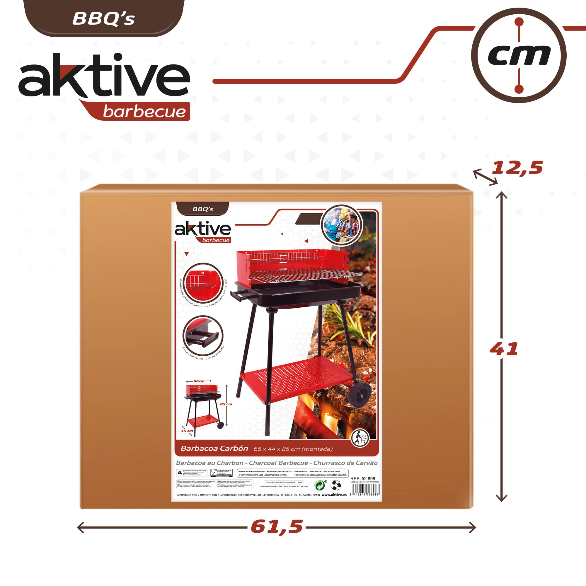 Barbecue portable au charbon de bois pour 4 niveaux Aktive