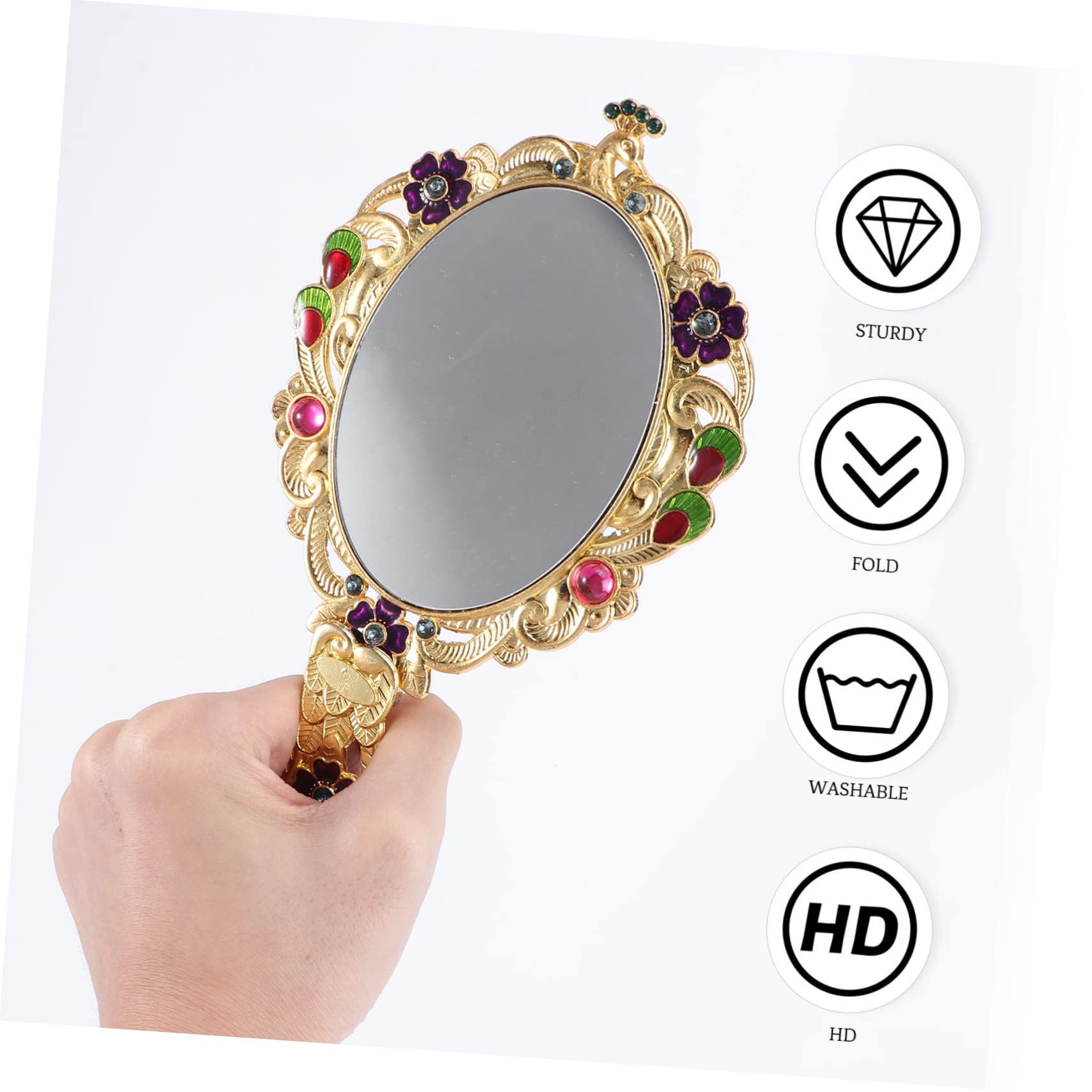 FRCOLOR Specchio Cosmetico Retrò Portatile da Tavolo Pieghevole con Pettine, Specchio per Trucco a Mano ad Alta Definizione, Accessorio Compatto per Viaggi e Uso Quotidiano Donna