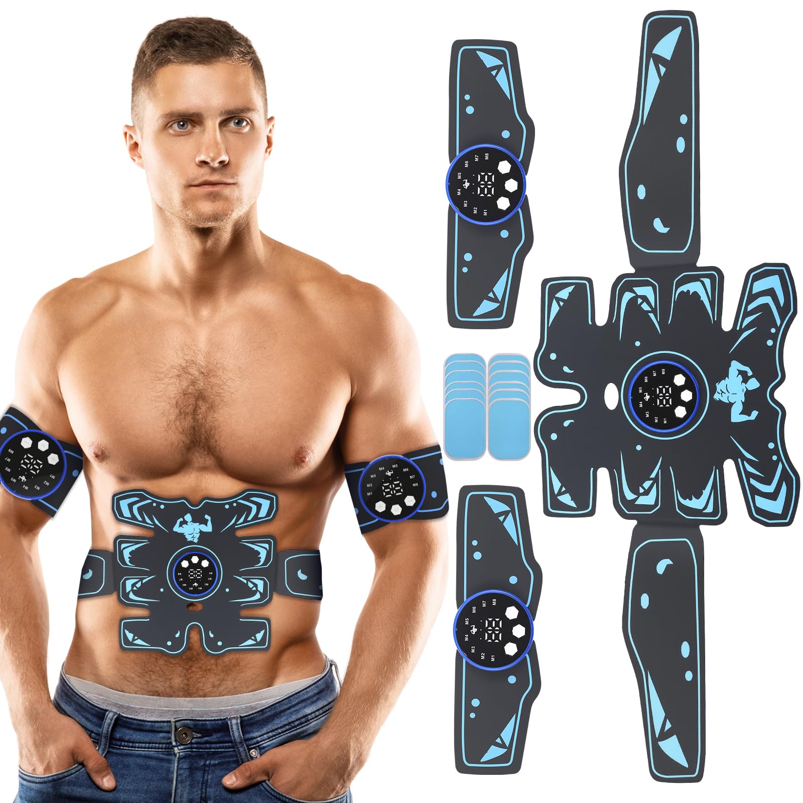 EMS Abdominal Slimming Machine, Muscle Stimulater Machine Exercise Fitness Equipment, Effective Ab Trainer Shaping with Arm/Buttocks/Leg Training Device, 8 Modes & 29 Intensities