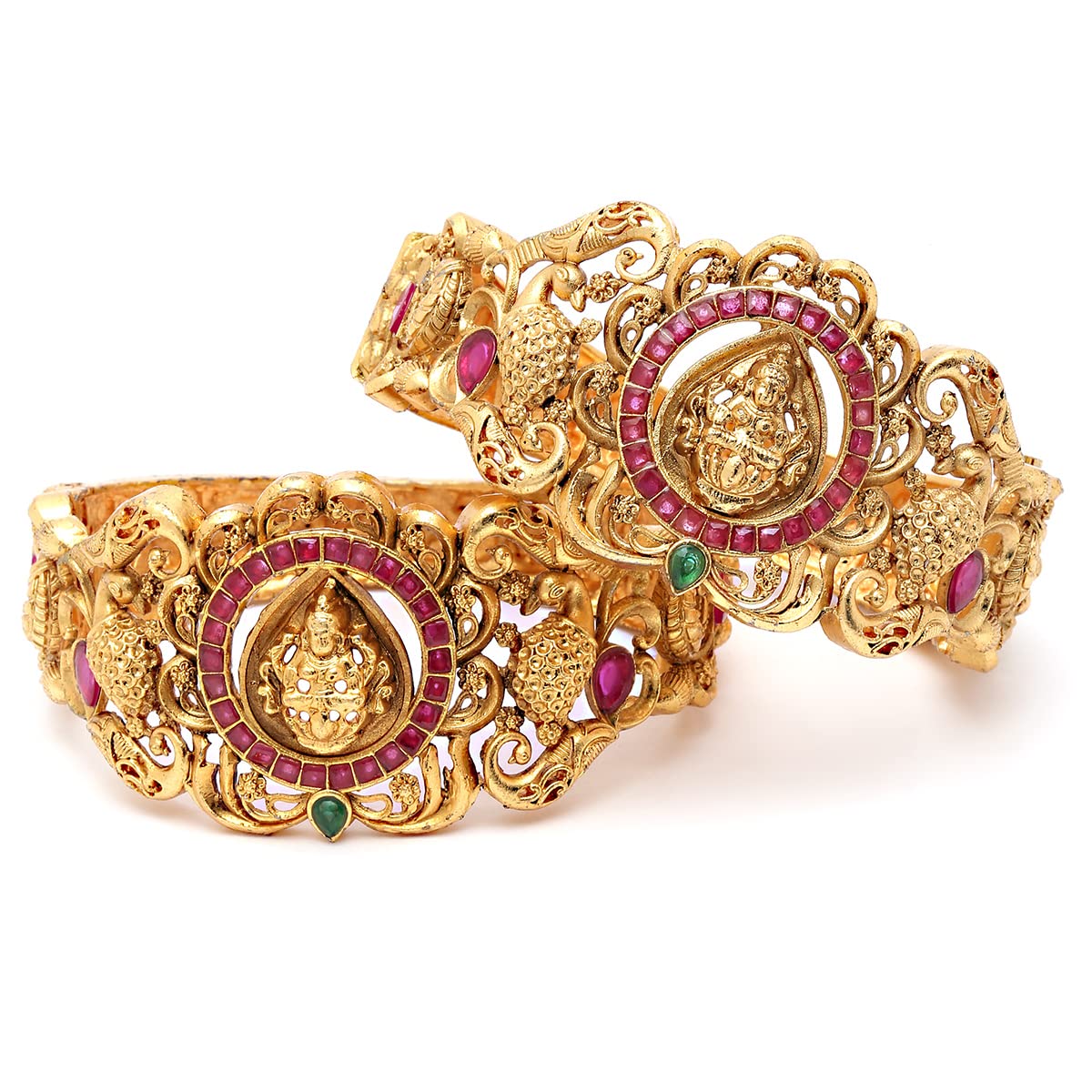 Karatcart Set of 2 Antique Gold Plated Mata Laxmi Design Rajwadi Temple Bangles for Women (B0BRSK15XD) Amazon Price History, Amazon Price Tracker