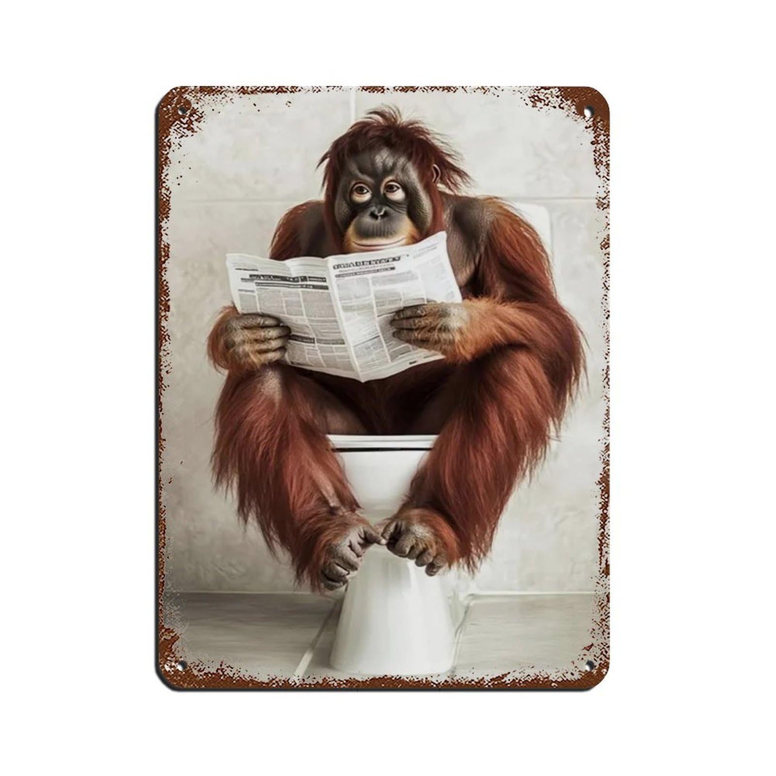 Lxwnze 30L X 40W Cm Orangutan Ape Sitting On The Toilet Reading A Newspaper (8) Tin Sign Vintage Metal Pub Club Cafe Bar Home Wall Art Decoration Poster Retro 12X16inch(30X40cm)