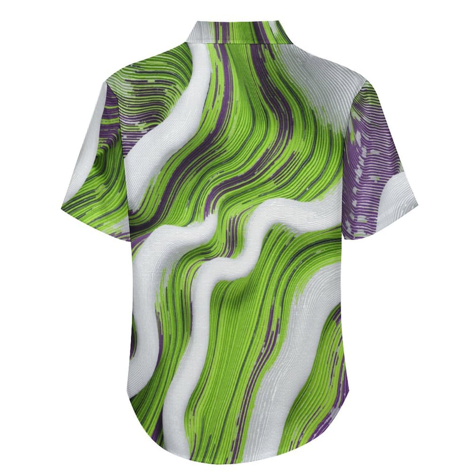 Camicia da Uomo a Maniche Corte con Bottoni, Stile Glitch Realistico Artistico con Stampa Onda, vestibilità Regolare, Camicie da Spiaggia Estiva Hawaiano, Aloha
