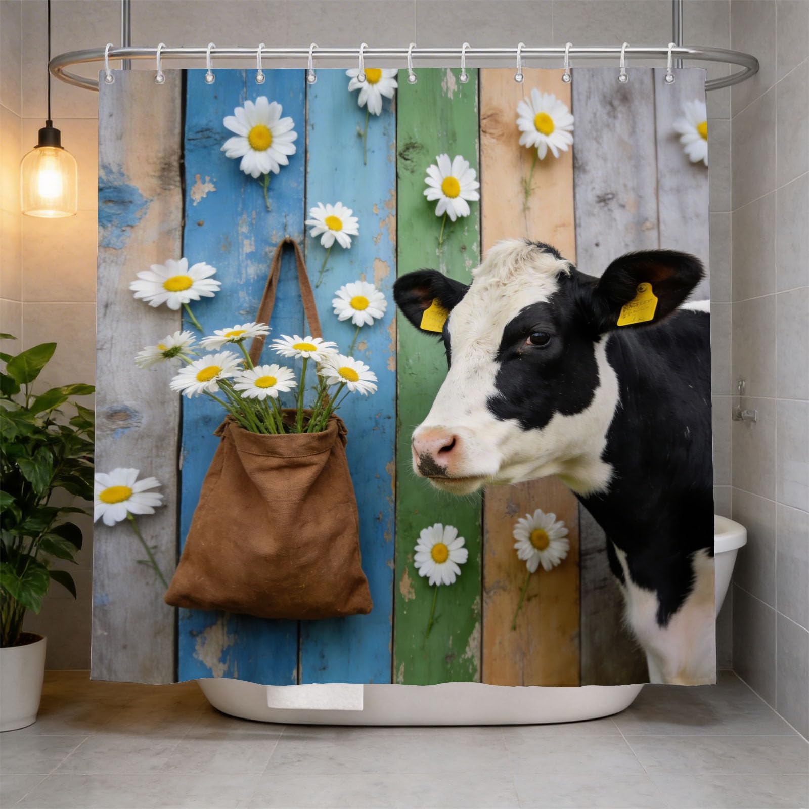 Hongduo 3D Cow Shower Curtain for Stalls Bathtubs Farm Animals Bathroom Decor Shower Curtain Set Polyester Fabric Waterproof 200x200cm/79X79 Inch with Hooks