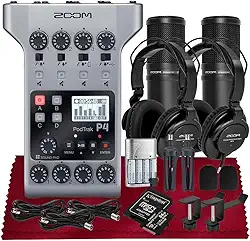 SonicSound Technologies Gravador De Podcast Portátil Multipista Podtrak P4, Interface Áudio Com 4 Entradas Microfone, Saídas Fone Ouvido Pacote 2X Dm1-Pmp, Suporte, Baterias Recarregáveis E Muito Ma