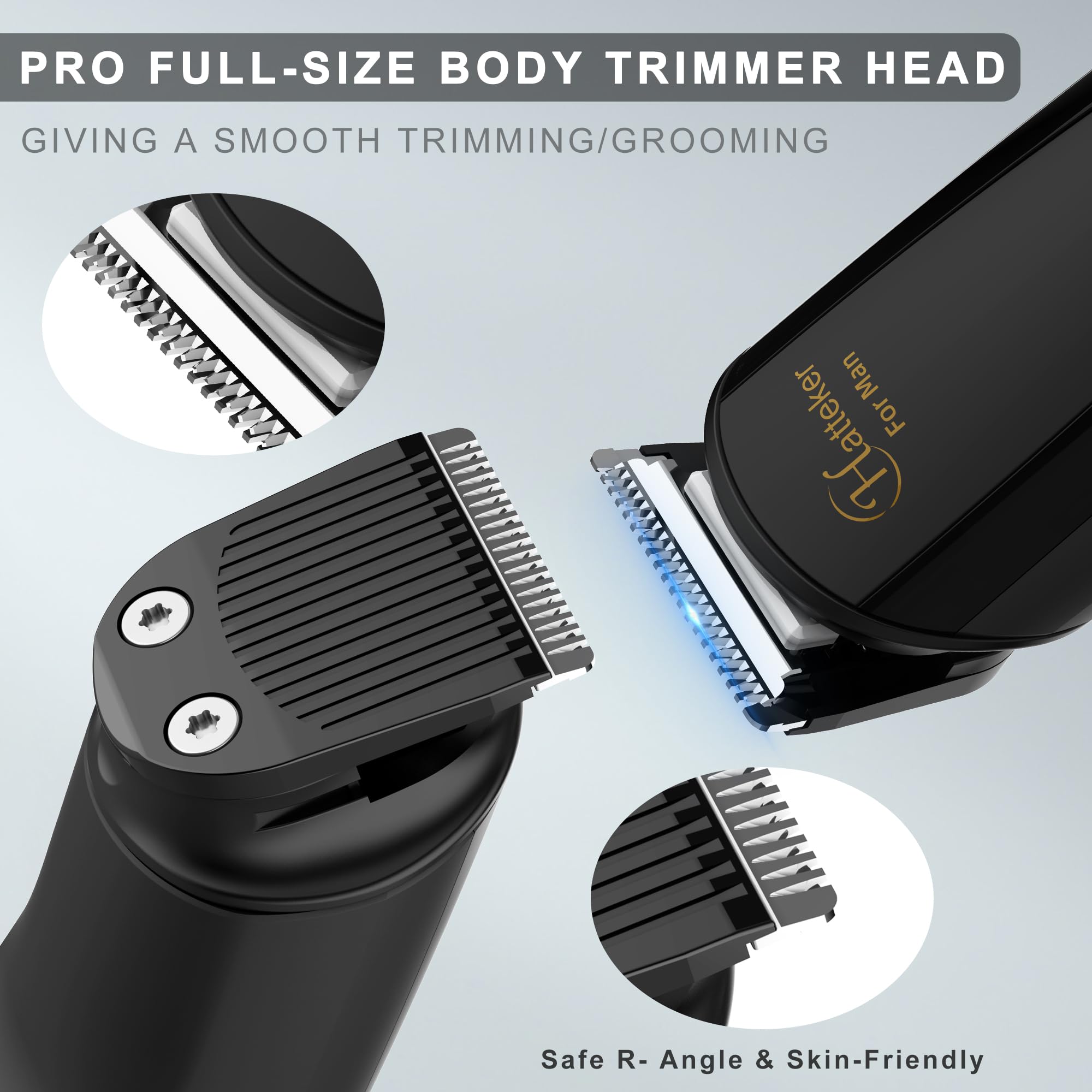 Hatteker Intimate Shaver Man Beard Trimmer Nose Hair Trimmer Electric Body Shaver Men 6-in-1 IPX7 Waterproof Bodygroomer Intimate Area for Chest Legs Armpit Groin Nose (black2) - Image 2