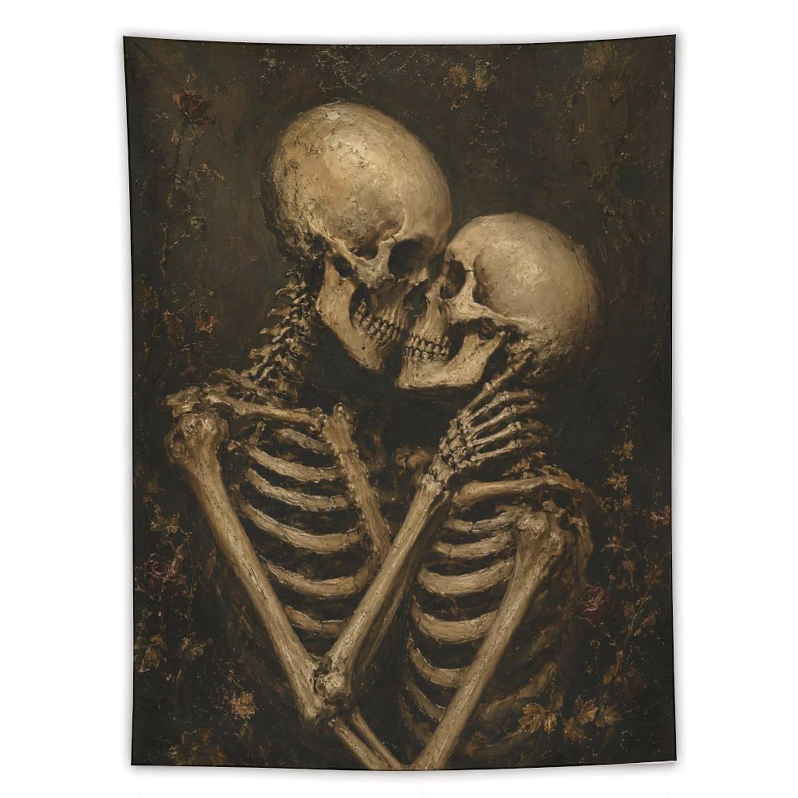 W7C8U2X3 Skeleton Couple Embrace Portrait Wall Tapestry, Moonlit Field
