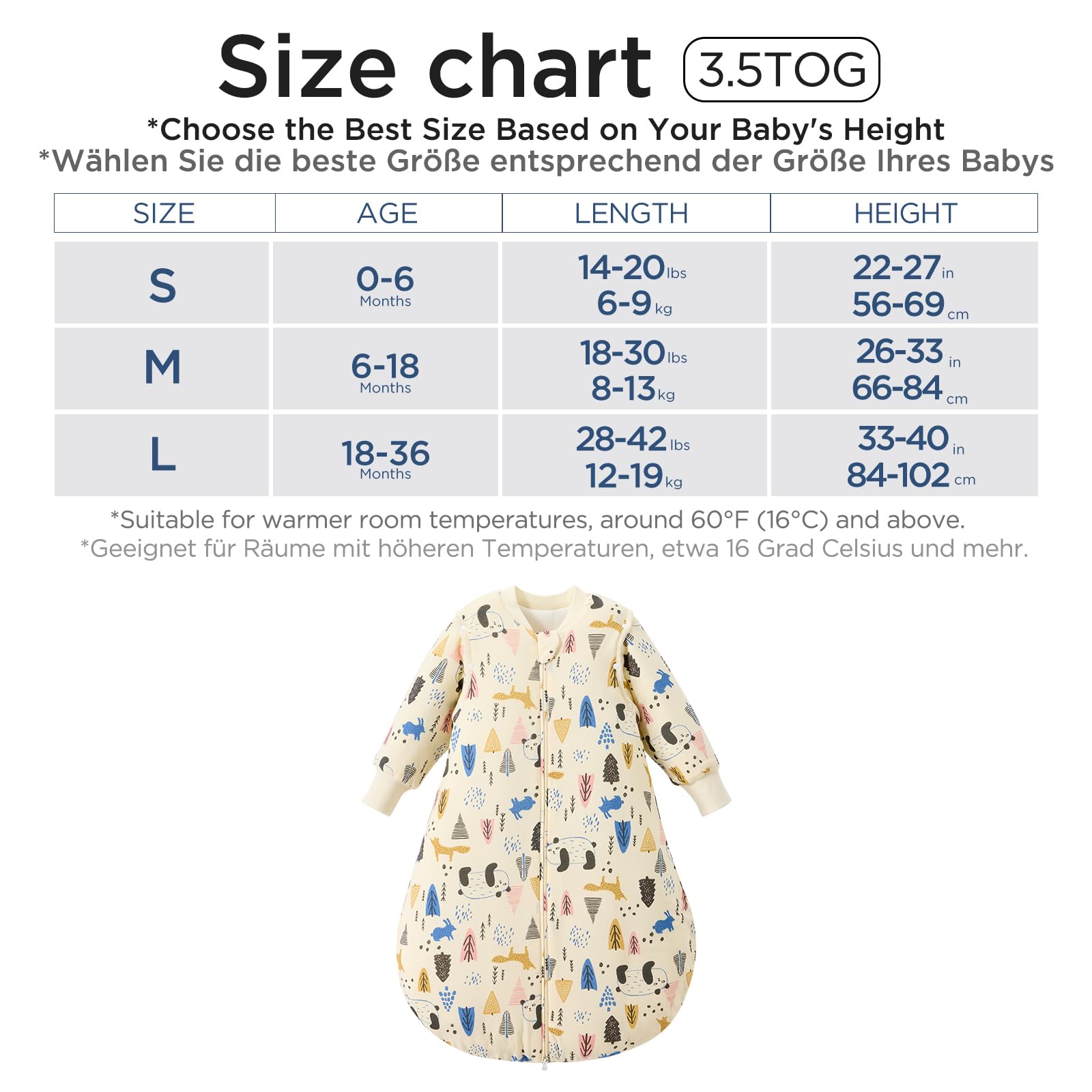 Duomiaomiao Sacco nanna 3.5Tog per bebè, Sacco 100% cotone per bebè invernale, Ragazze neonate, Sacco nanna per bambini maschi, Caldo per neonati e bambini piccoli(Beige Panda/100)