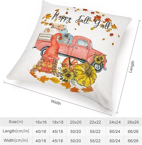 Miniatura 2 de Happy Fall Yall Pillowcase 18x18 Truck Gnome Pumpkin Fall Cojines Decorativos para Sala Pillowcase Farm Decorations Pillow Case Modern Decorative